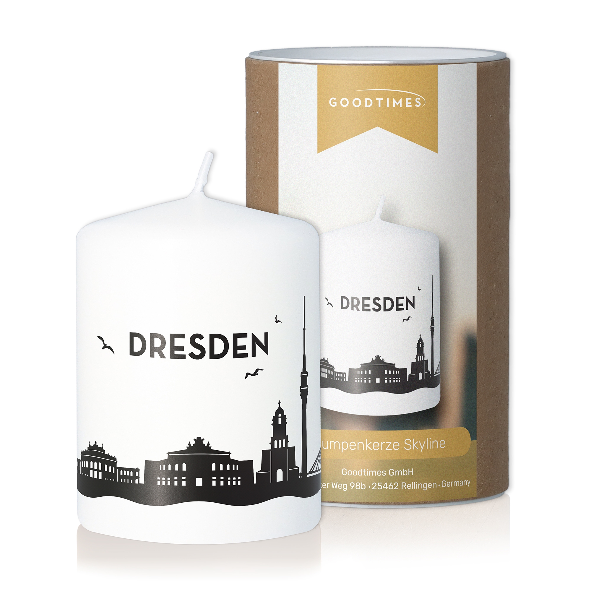 Stumpenkerze Skyline Dresden Flasche