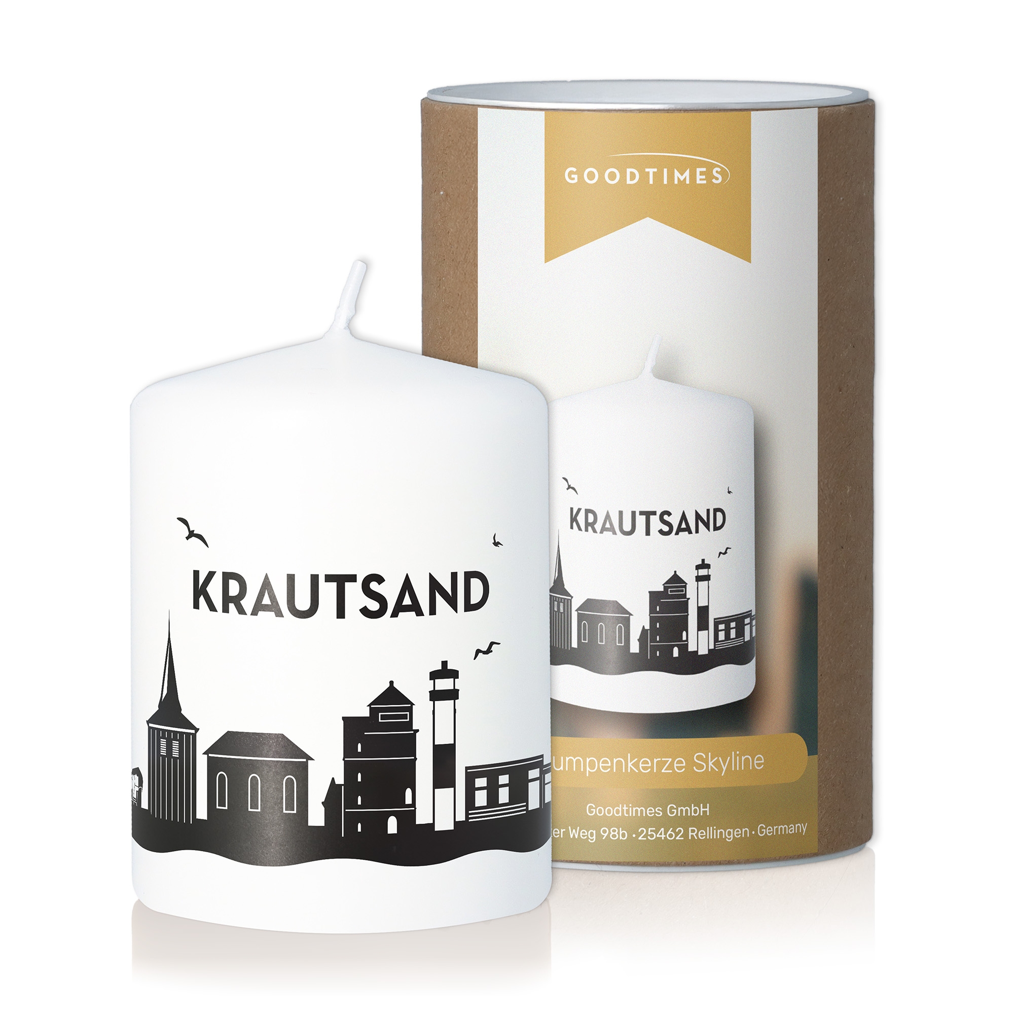 Stumpenkerze Skyline Krautsand Kerze