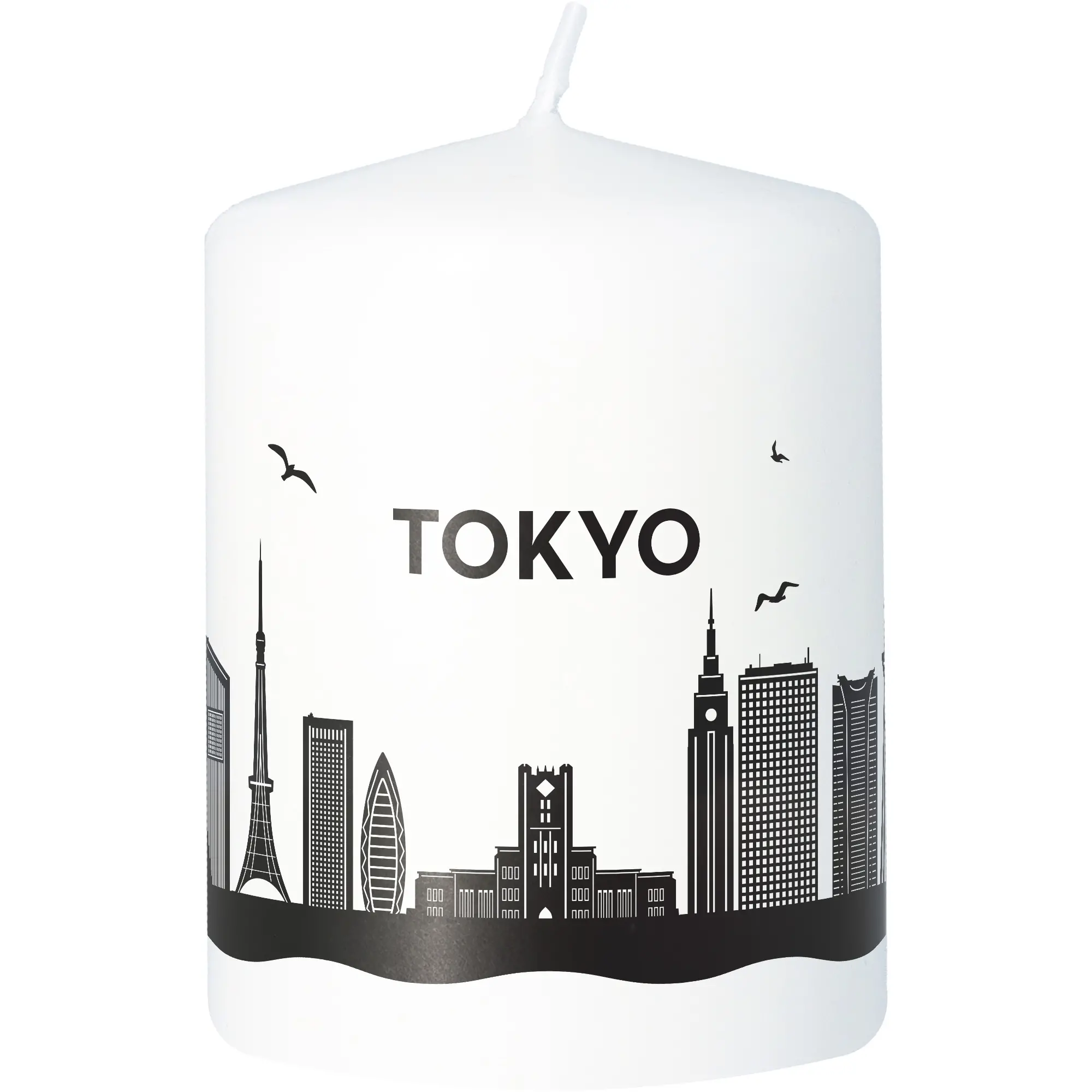 Wachskerze, Stumpenkerze, Stadt-Silhouette, Tokio, Schwarz-weiß