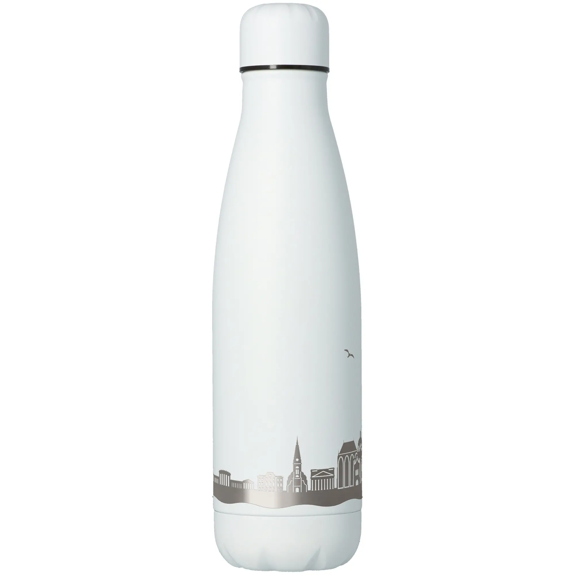 Trinkflasche, Stahl, Thermflasche, weiss, Stadtmotiv