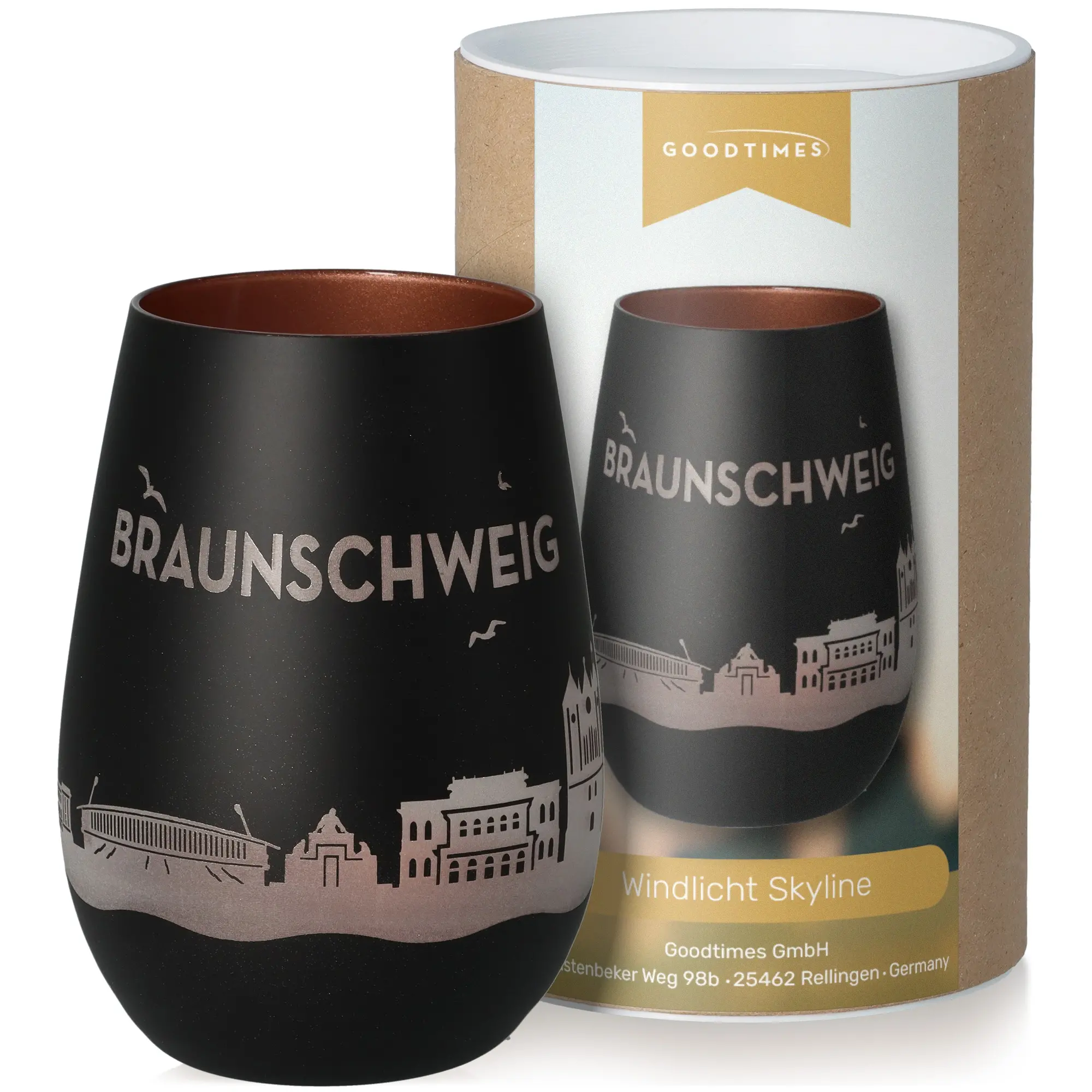 glas, stemless, dunkel, windlich skyline, braunschweig