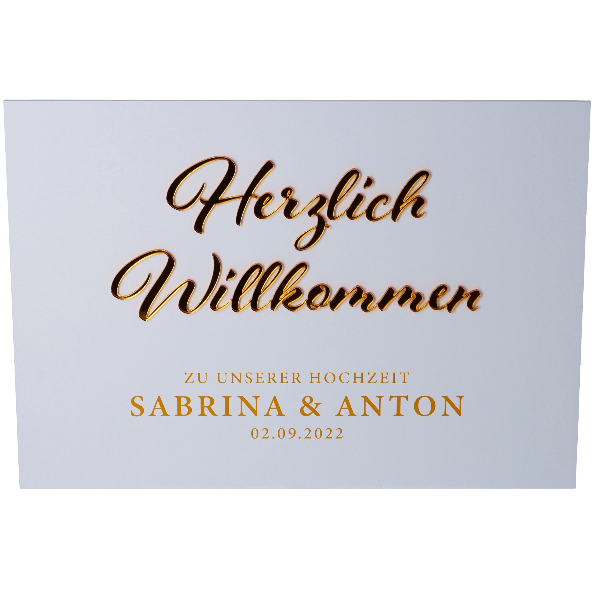Willkommensschild Hochzeit Gold klein