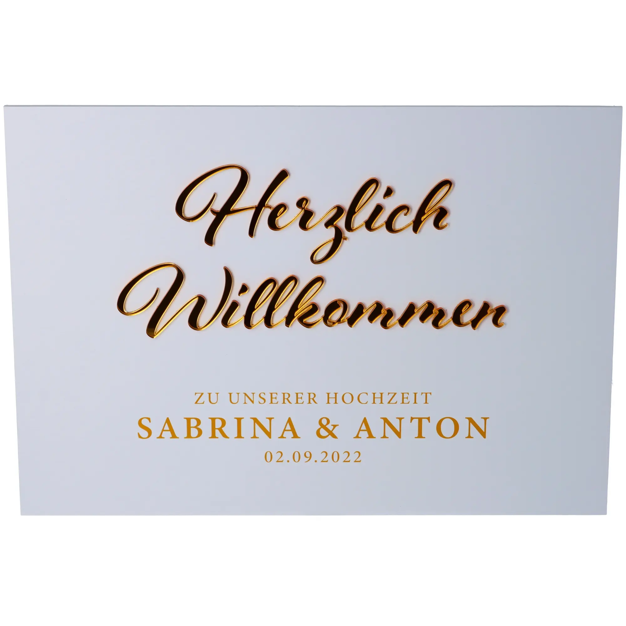 Willkommensschild Hochzeit Gold klein