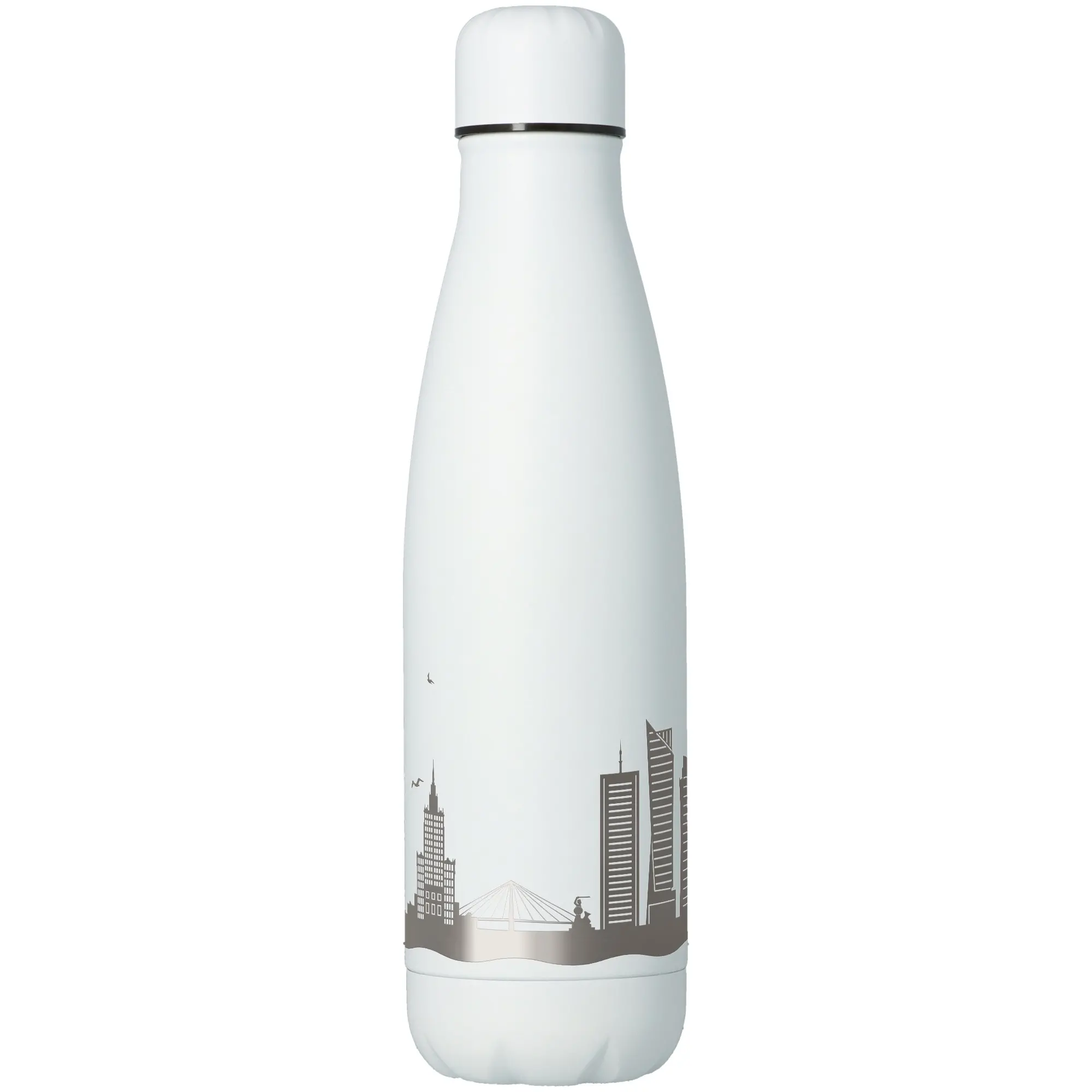 Flasche, Wasserflasche, Stahloptik, Stadt Silhouette, Trinkflasche