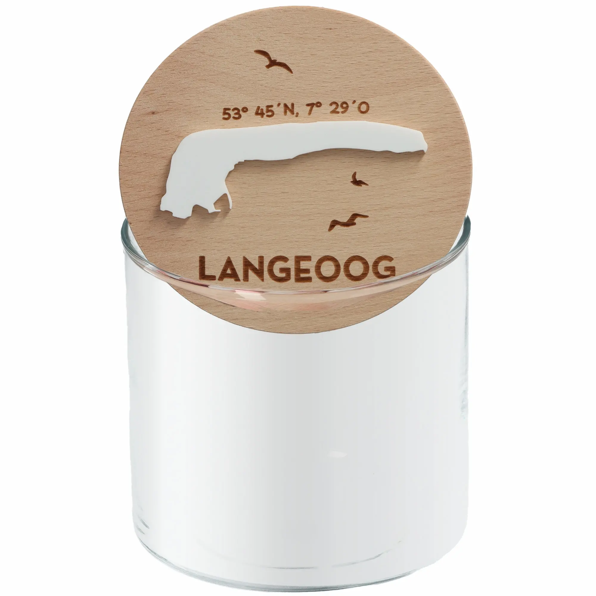Geschenkglas Skyline "Langeoog Silhouette" Weiß