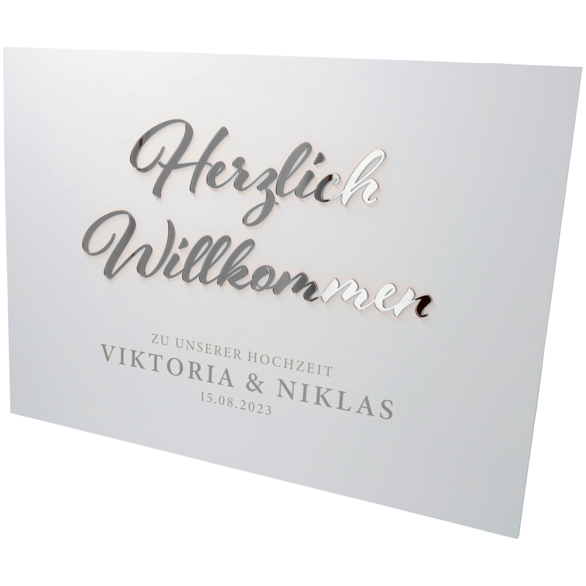 Willkommensschild Hochzeit Silber groß
