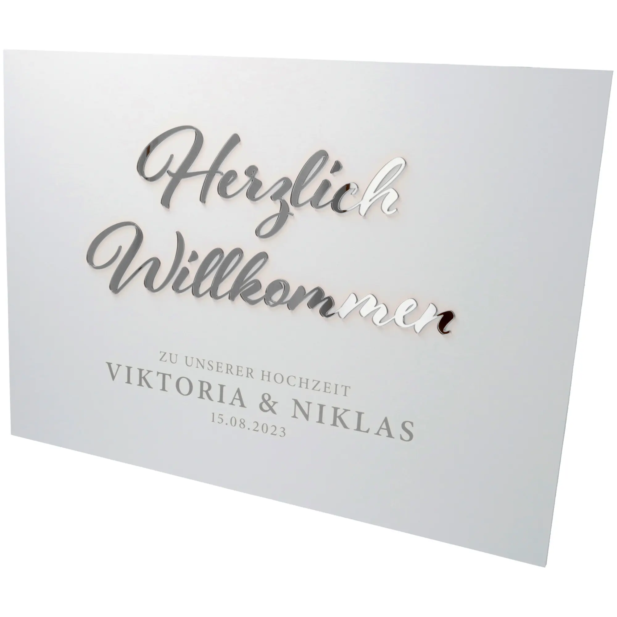 Willkommensschild Hochzeit Silber groß