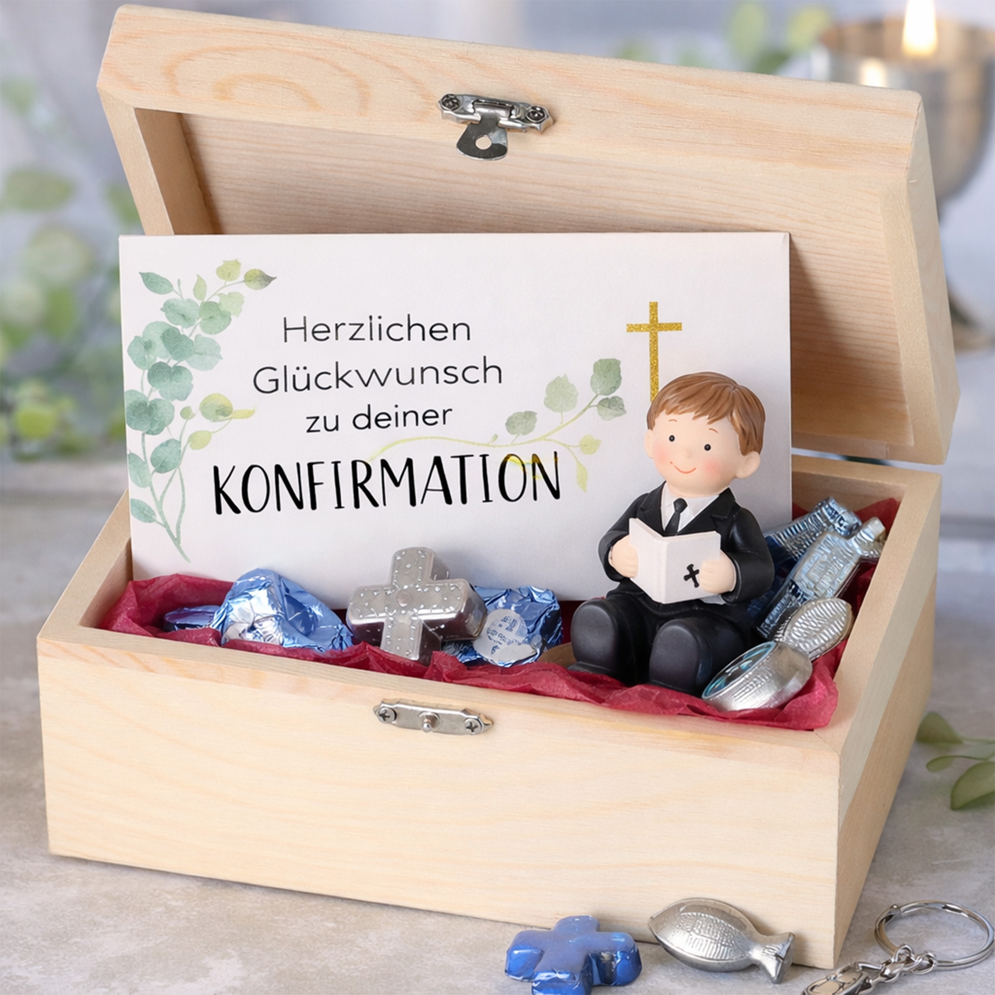 Kofferbox, Konfirmation, Christliches Symbol, Anhänger, Geschenkset
