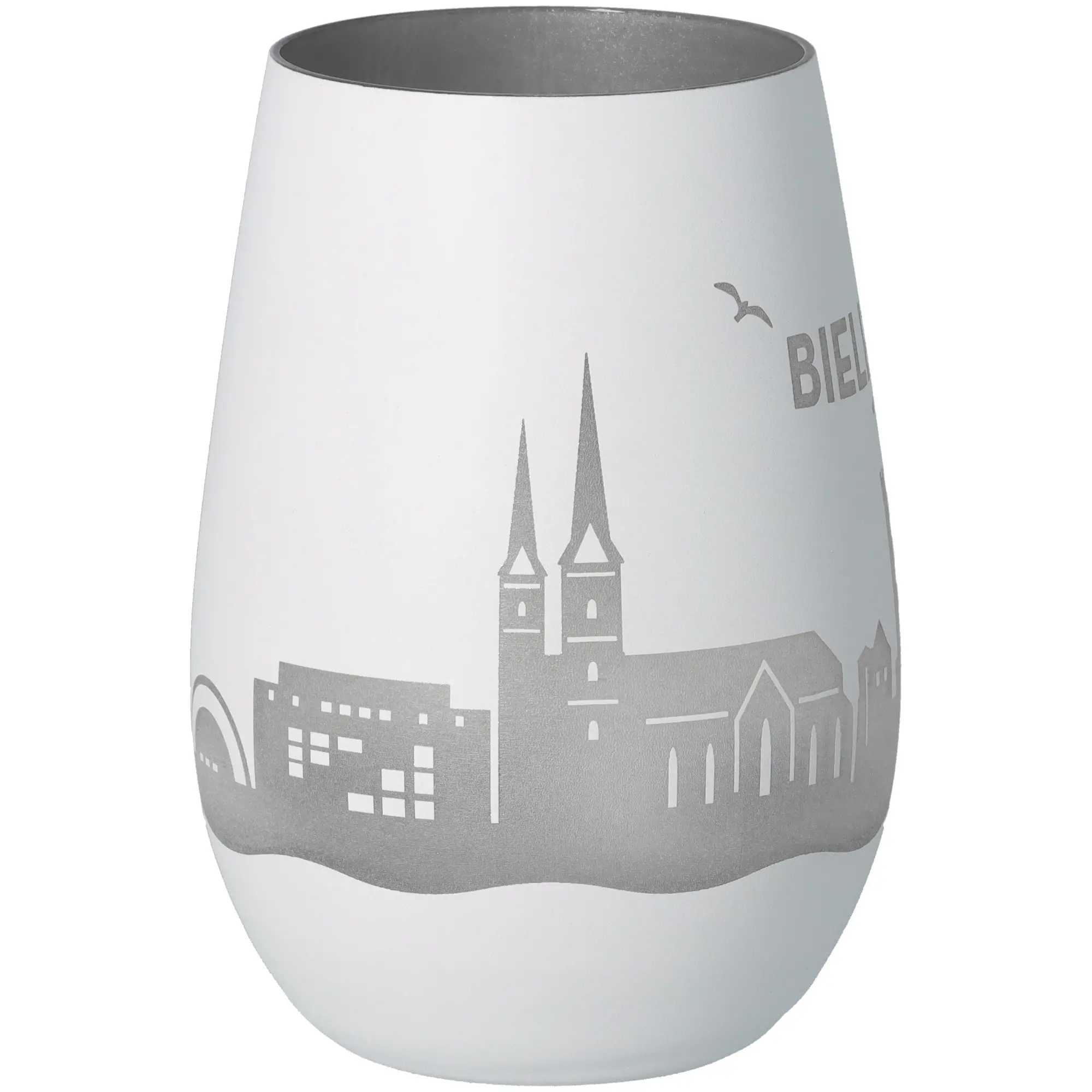 Vase, Porzellan, Graue Silhouette, Stadtmotiv, Matt