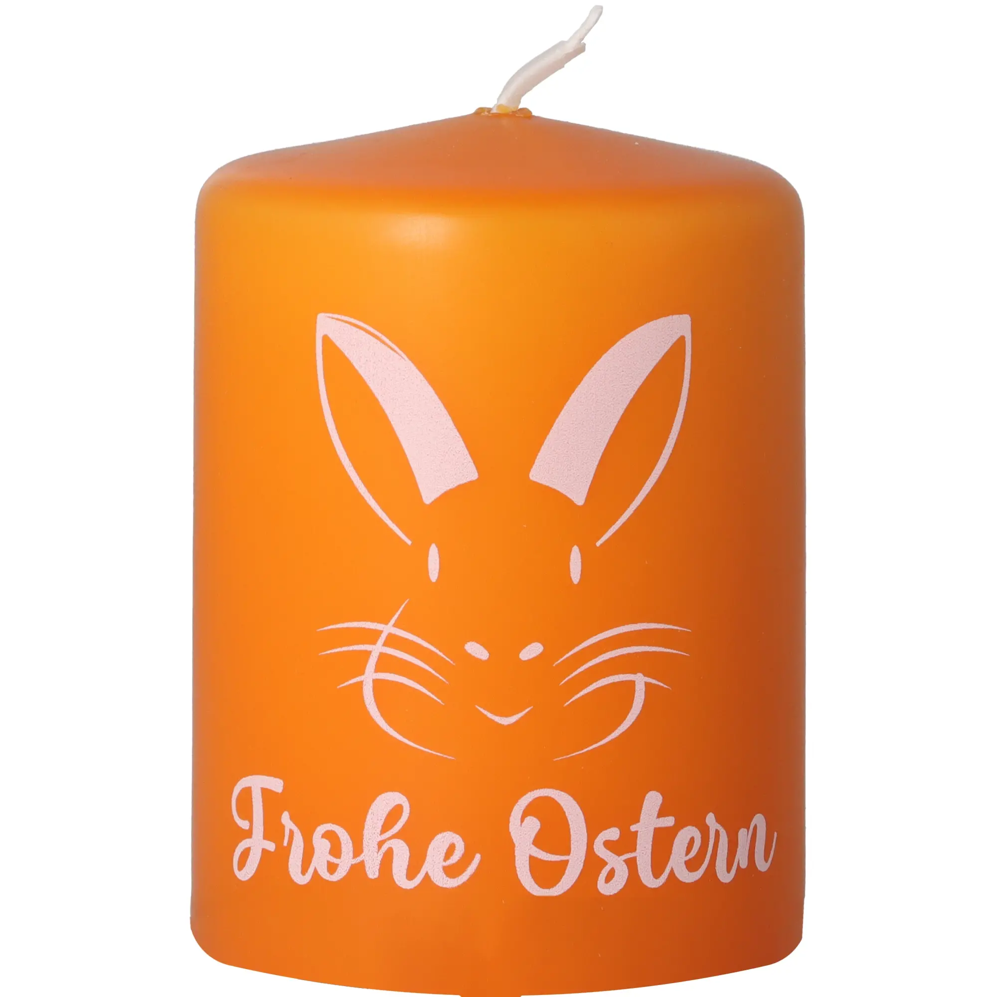 Stumpenkerze Orange "Frohe Ostern"