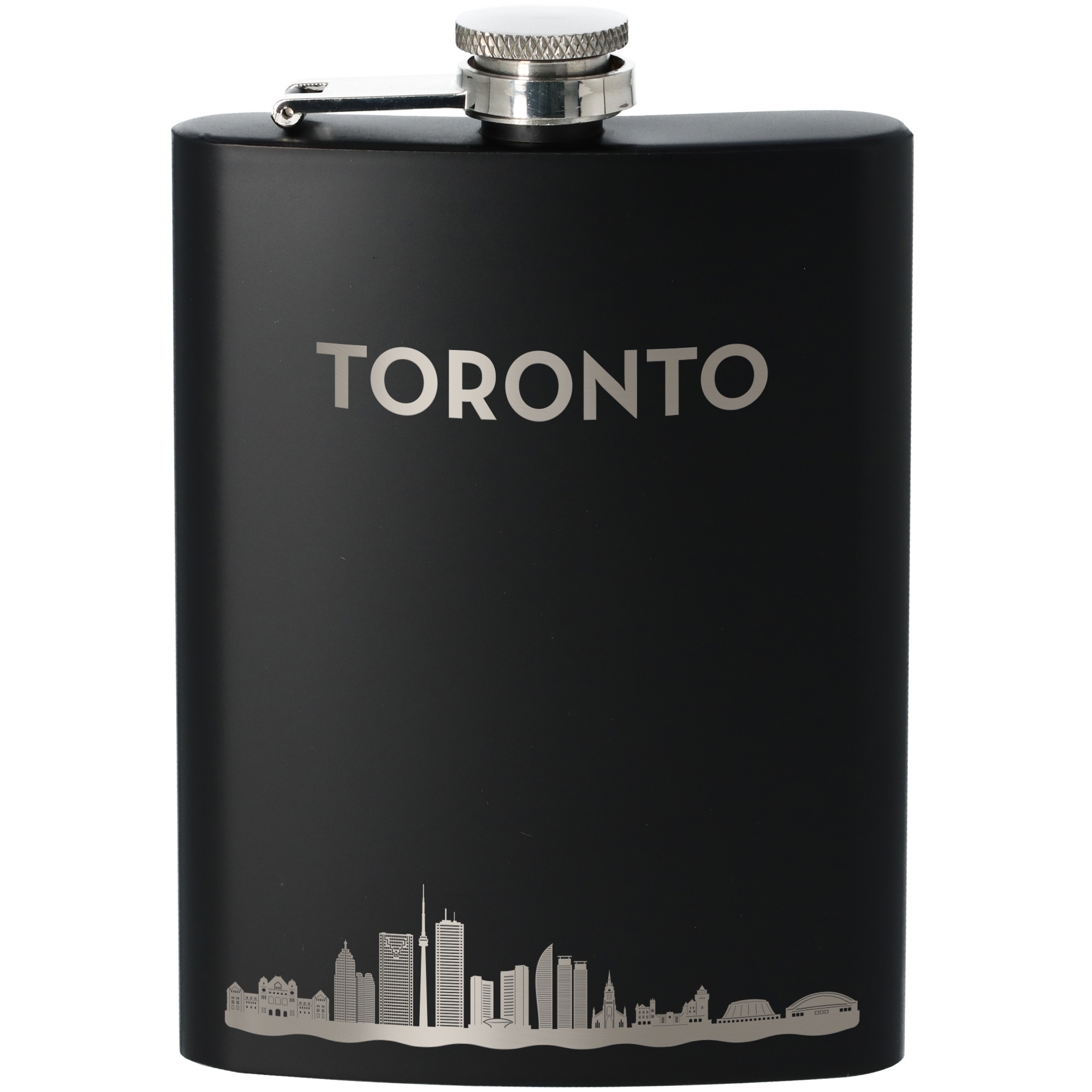 Flachmann, Flachmann Edelstahl, Schwarz, Stadt-Silhouette, Toronto