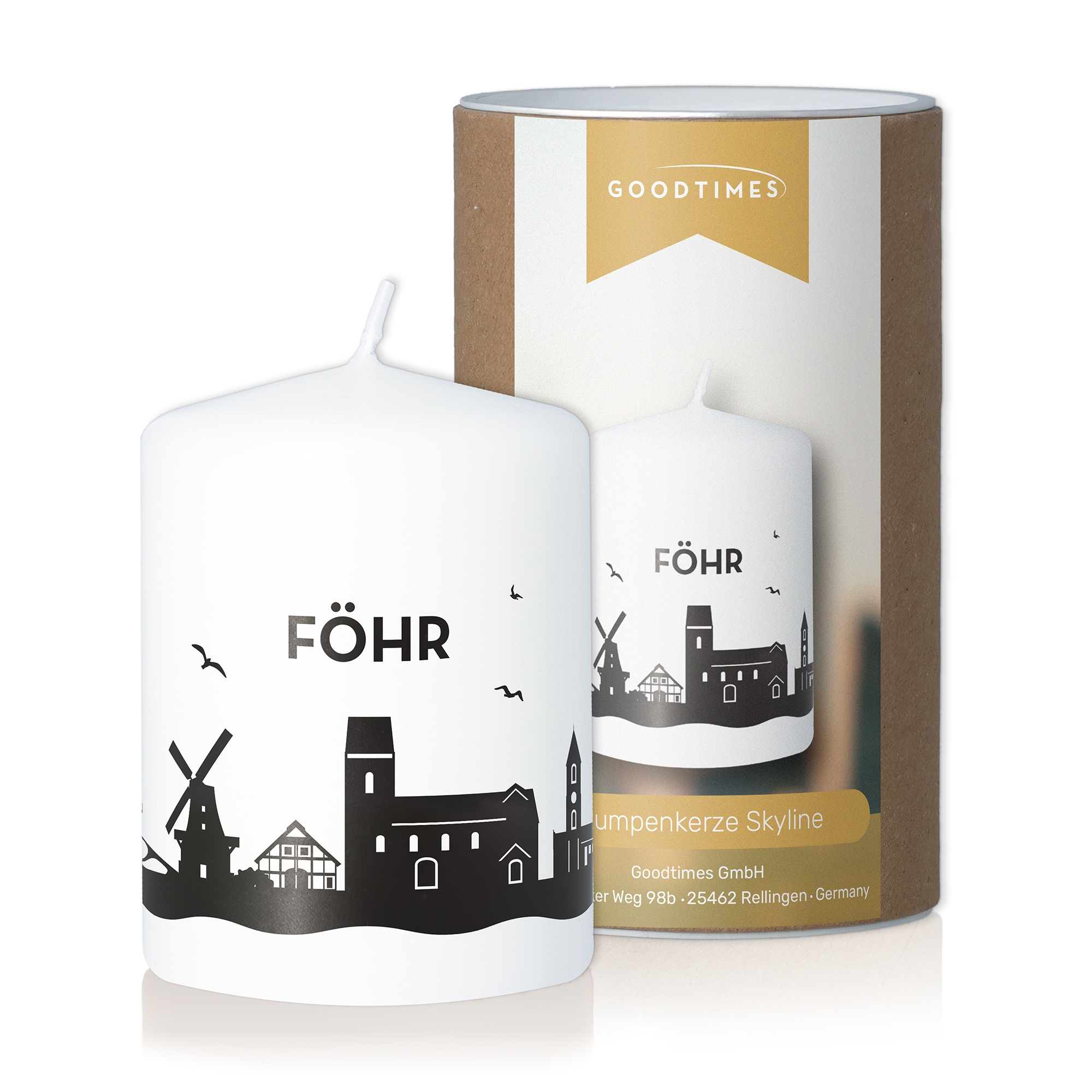 Stumpenkerze Skyline Föhr Flasche