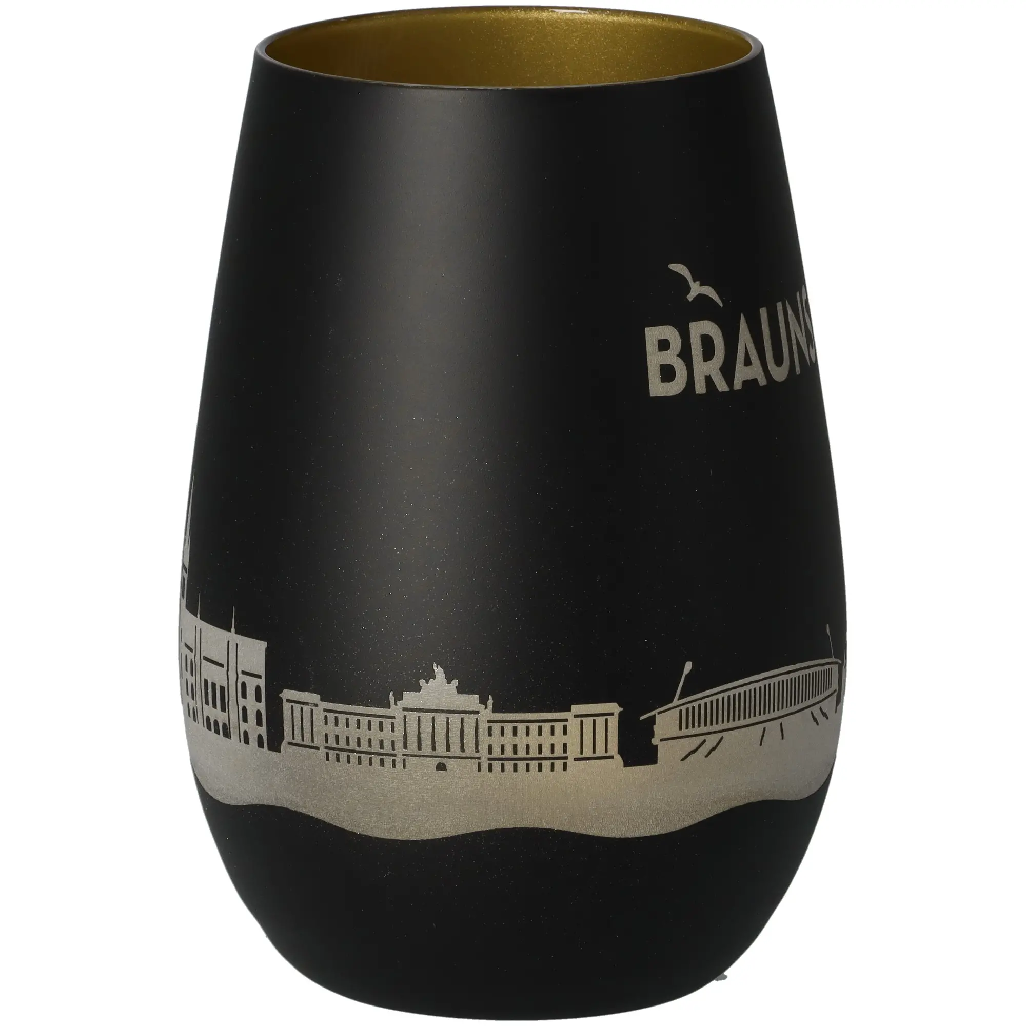 vase, glas, schwarz, stadtansicht, goldene details