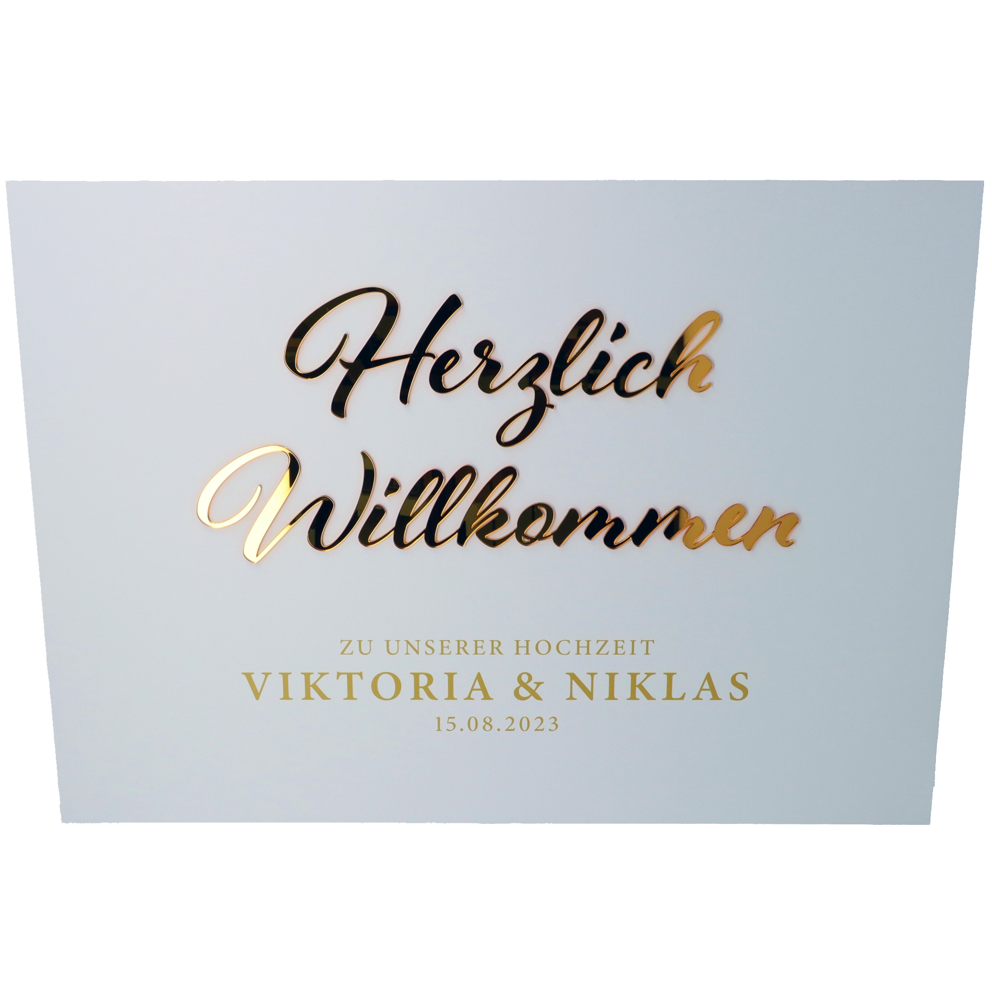 Willkommensschild Hochzeit Gold groß