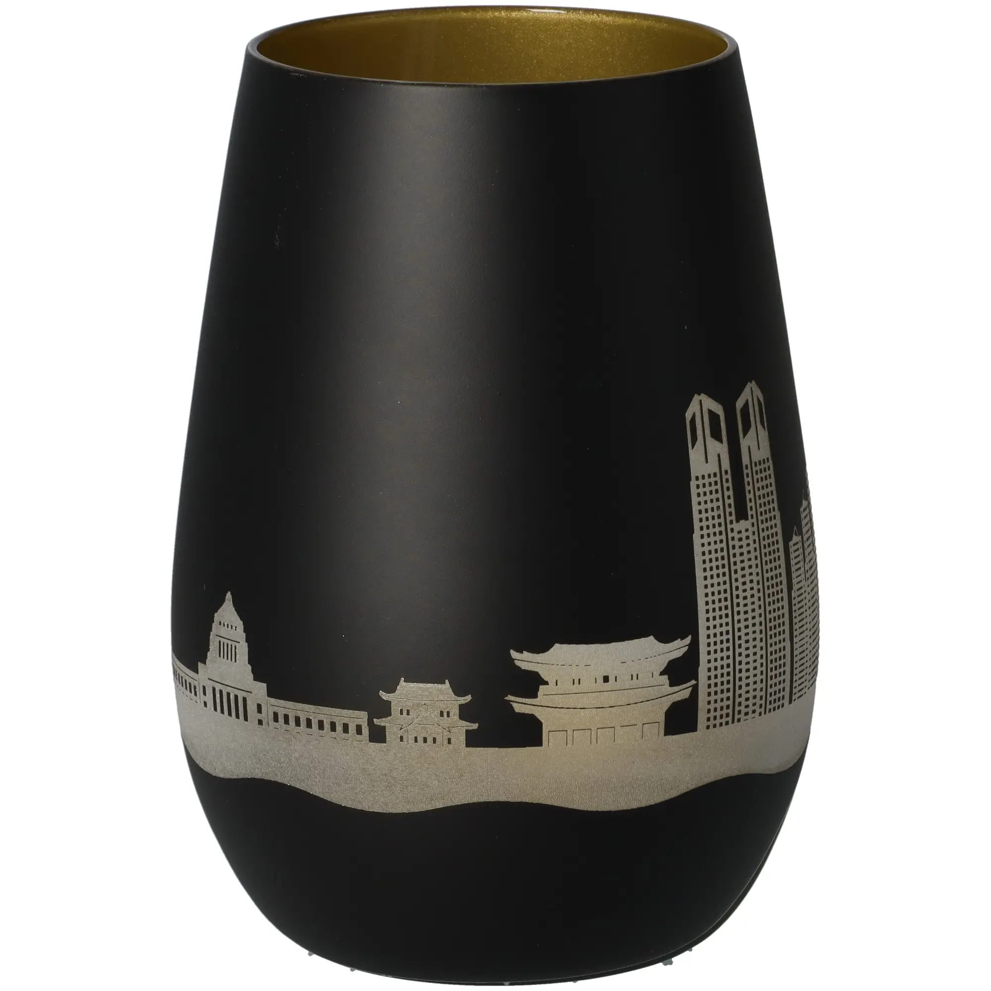 Vase, Schwarz, Matte, Städte-Motiv, Glasur/Finish