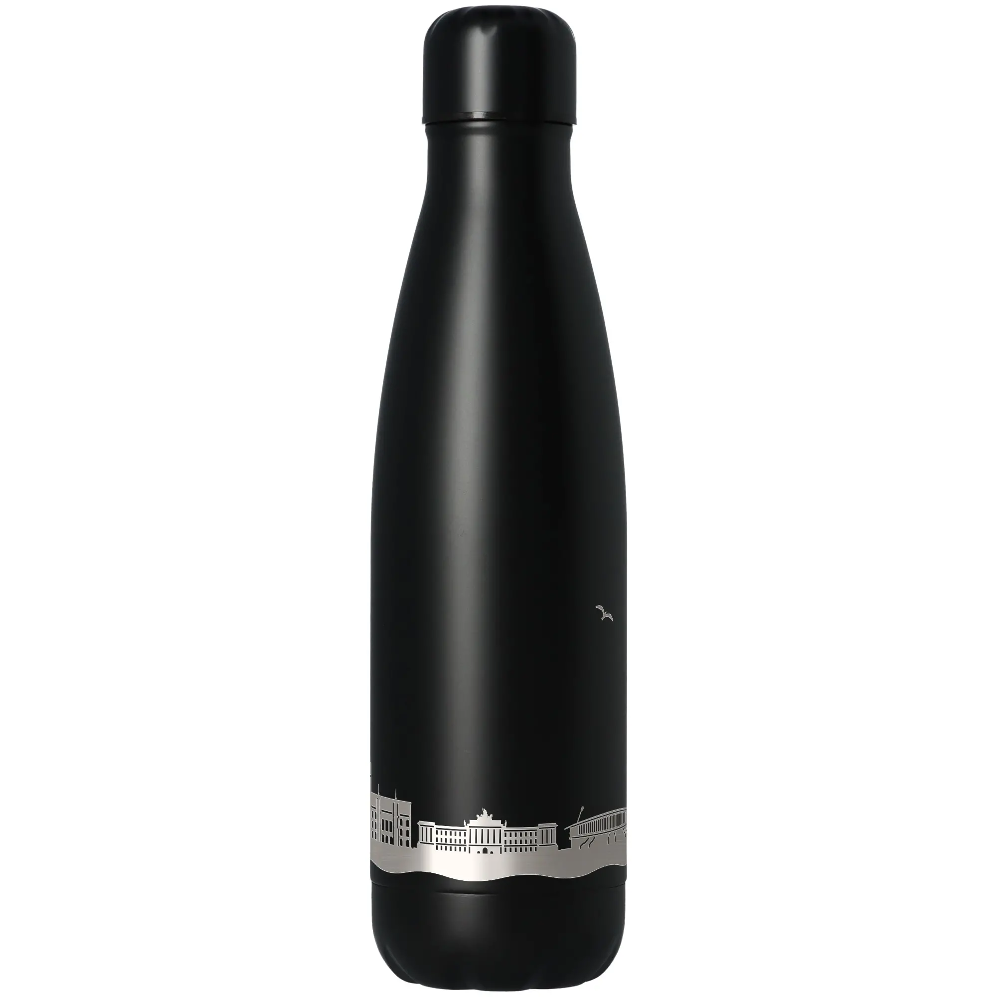 Thermos, Edelstahl, Schwarz, Flasche, Stadtansicht-Design
