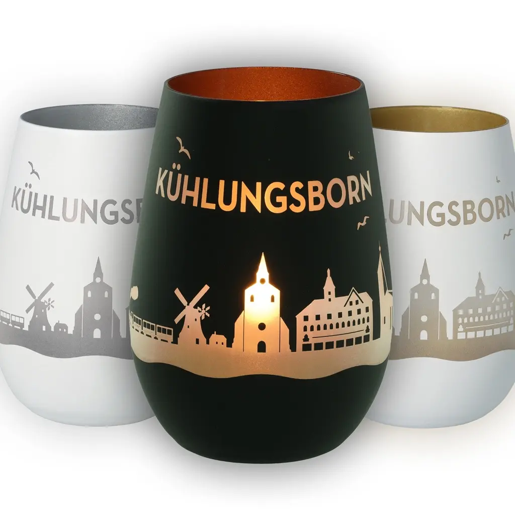 Kühlerbecher, Stapelbares Glas, Luminizierte Silhouette, Kunstglas, Kühlungsborn