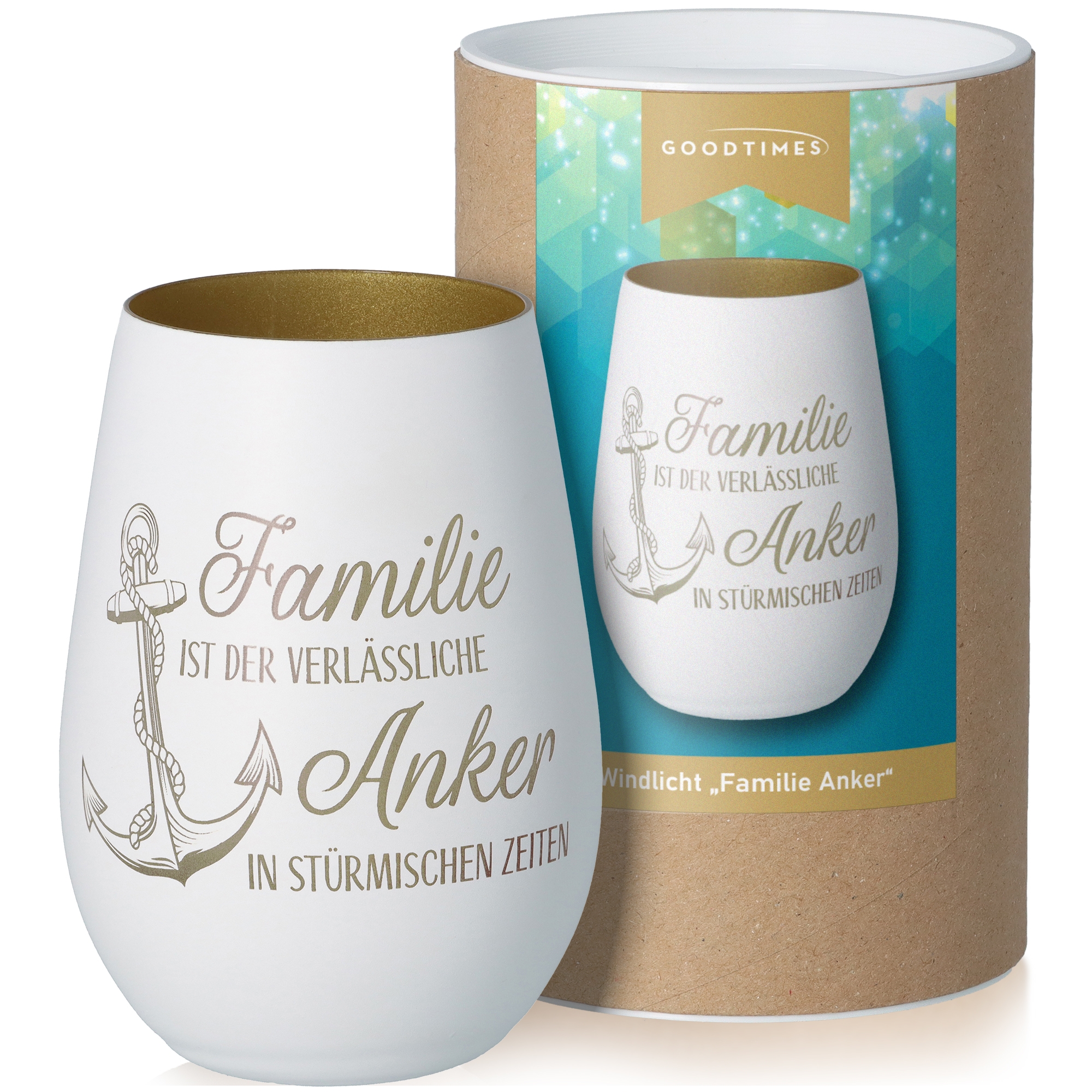 Windlicht Familie Anker Weiß/Gold Windlicht Familie Anker Weiß/Gold
