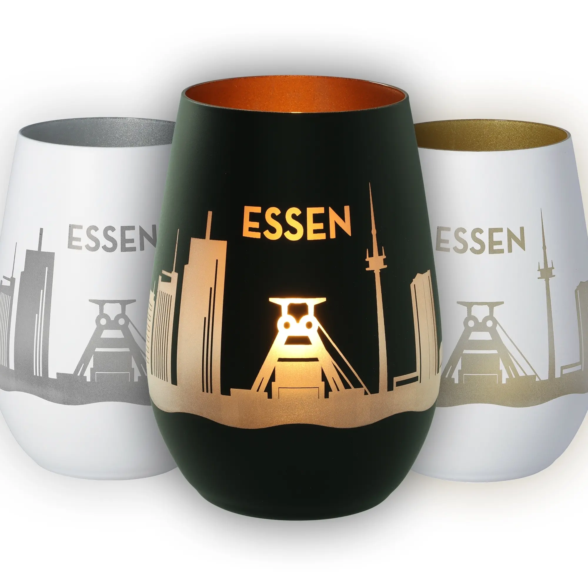 Kernbecher, Stadt Silhouette, Metallische Gravur, Schwarz Becher, Essen Souvenir