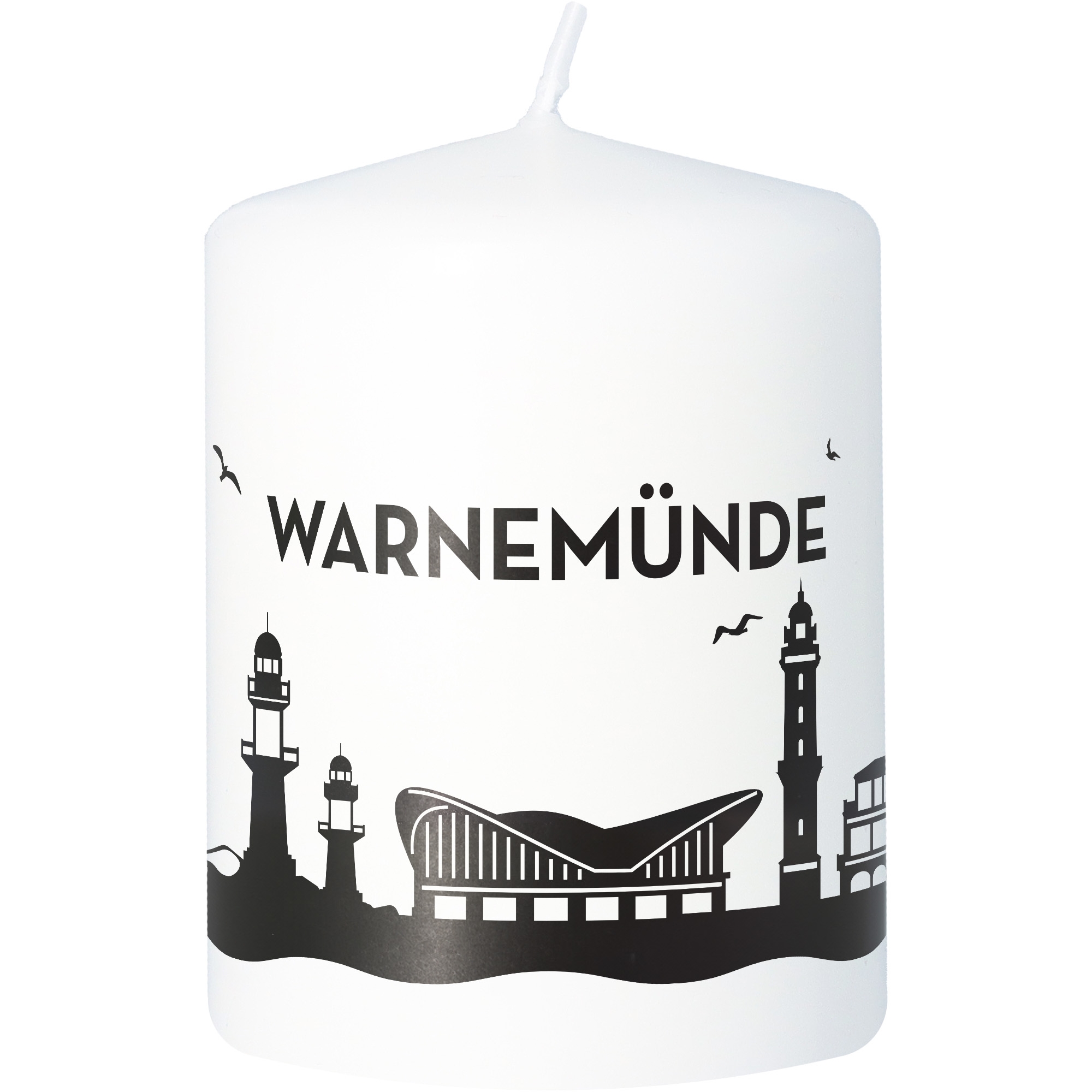Stumpenkerze Skyline Warnemünde Kerze
