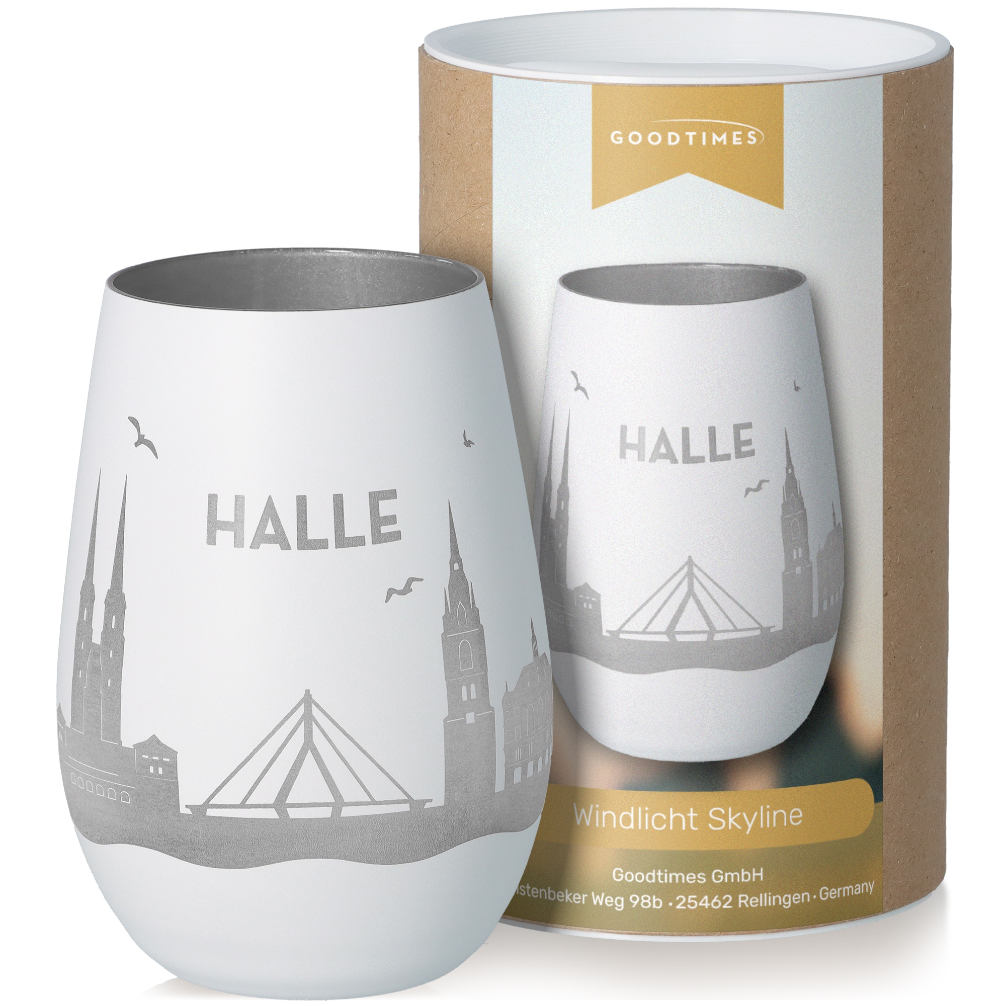 Windlicht Skyline Halle Töpferei, Krug, Glas, Tasse