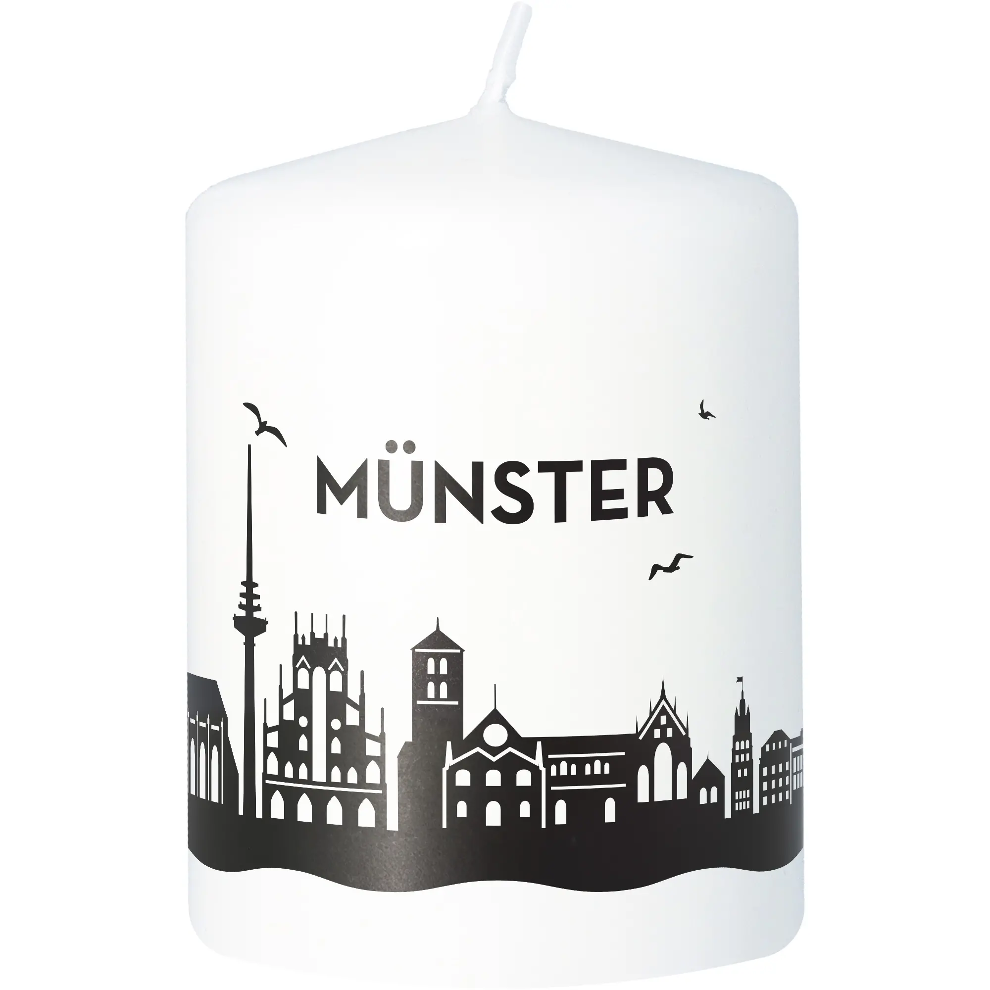 Körperkerze, Stadtsilhouette, Schwarz-Weiß, Münster, Kerzenform