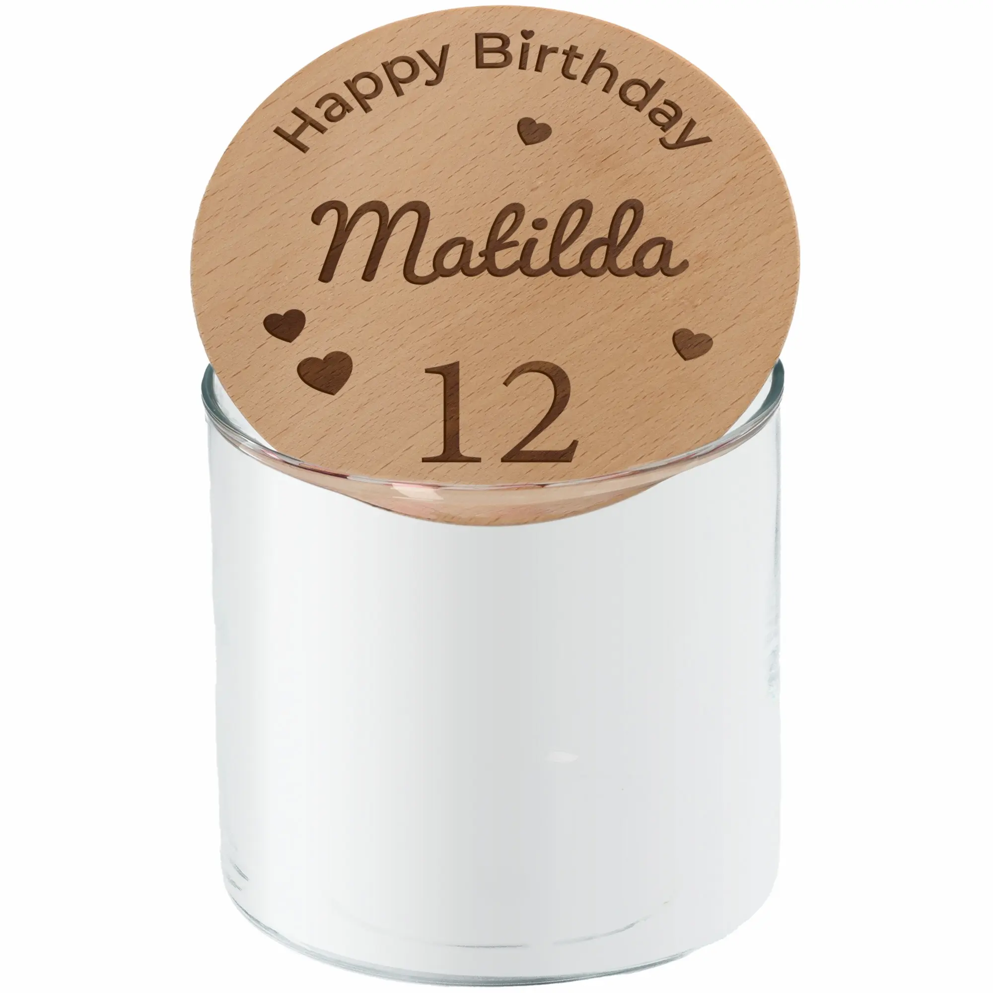 Geschenkglas "Happy Birthday" mit Herzen