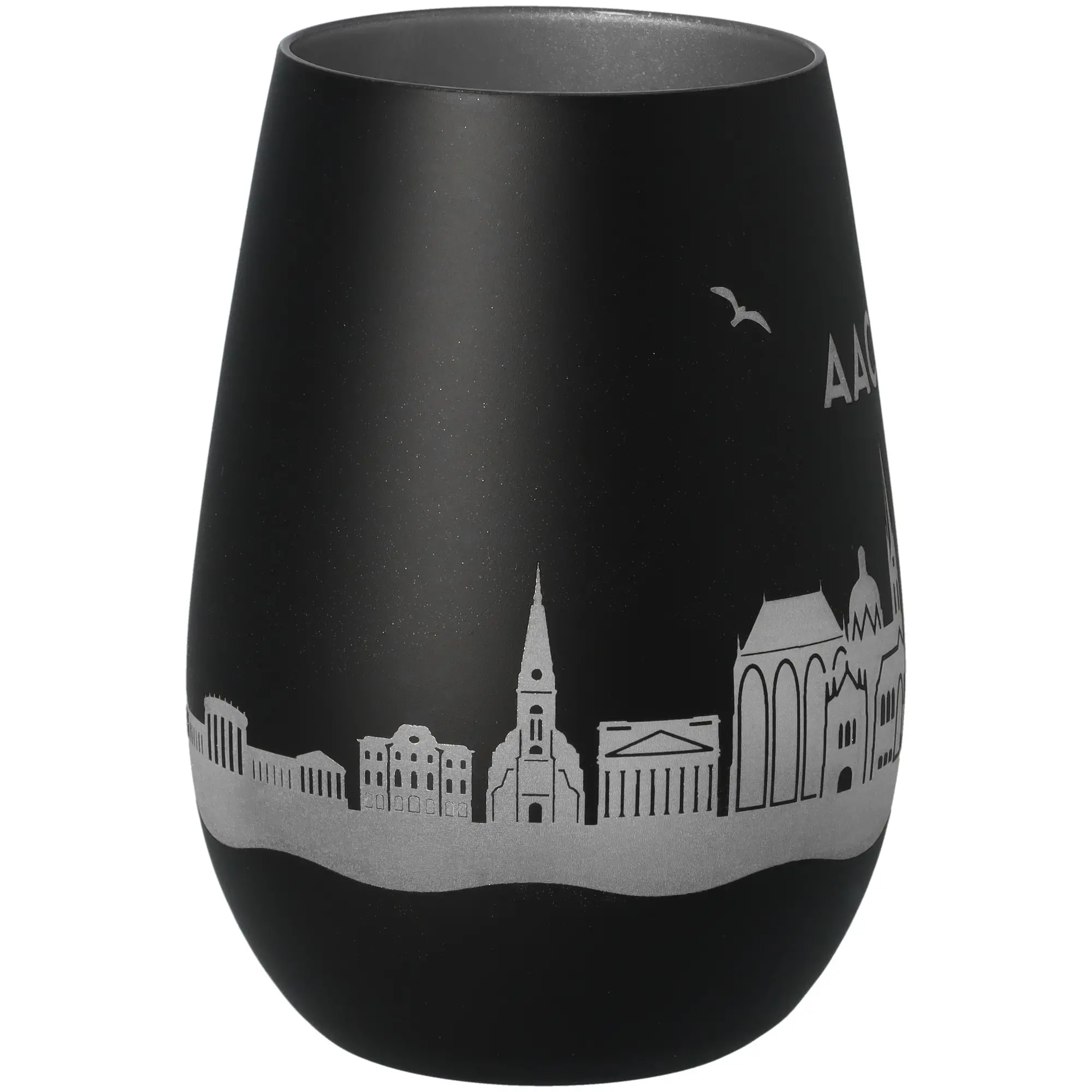 vase, schwarz, matt, Stadtlandschaft, Muster