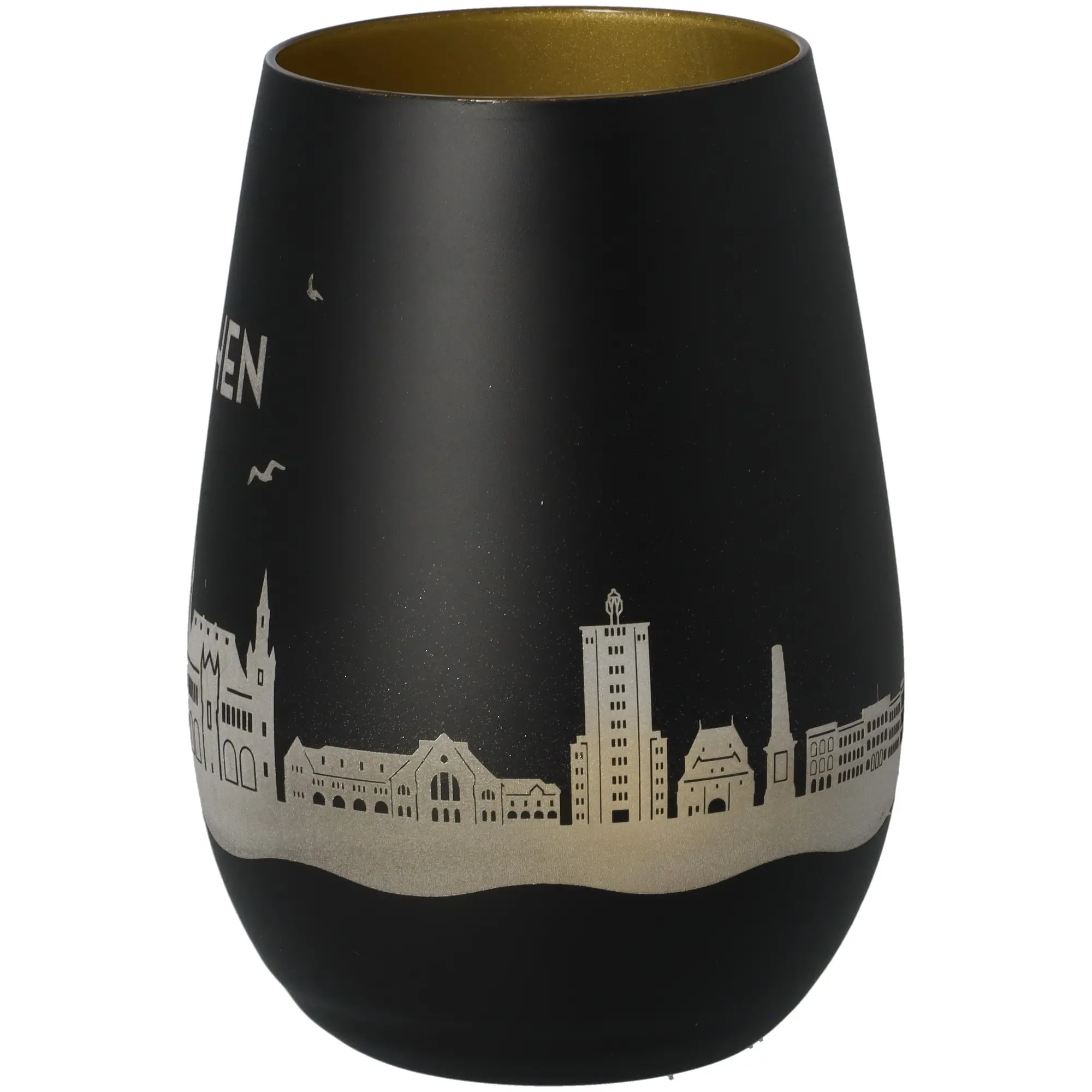 Vase, Schwarz, Städtische Silhouette, Matt, Keramik