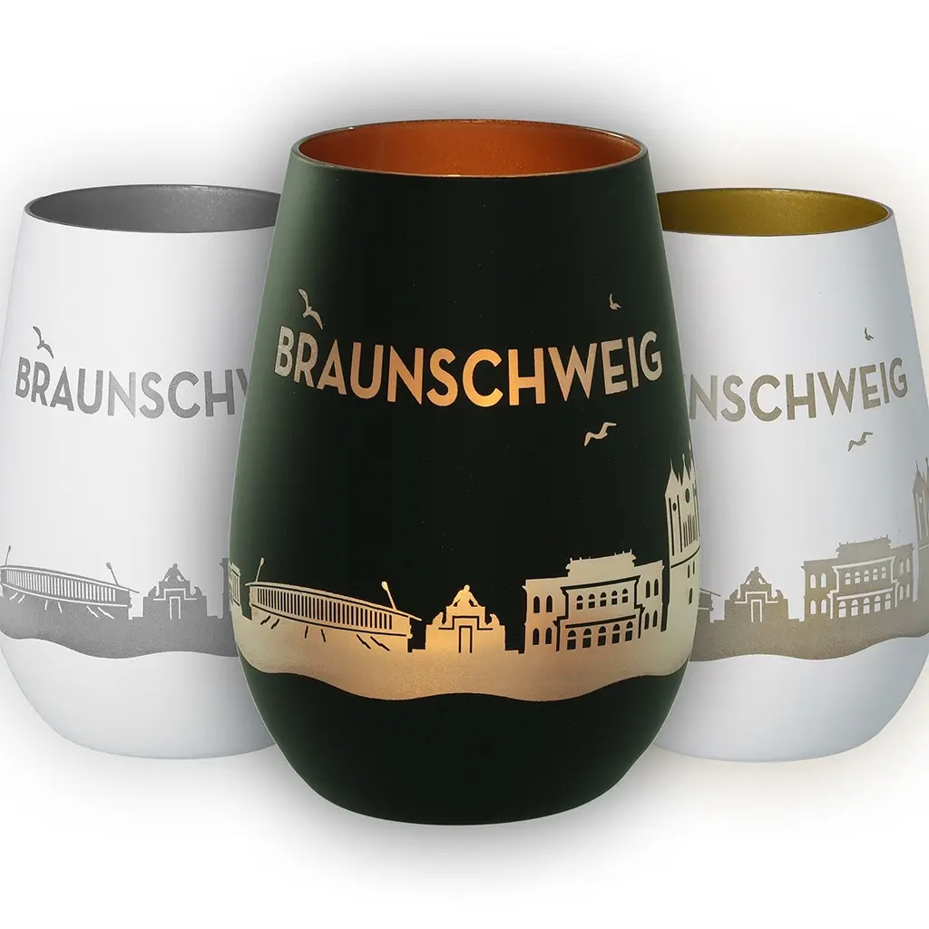 Glas, Trinkbecher, Becher, Stadt-Silhouette, Braunschweig