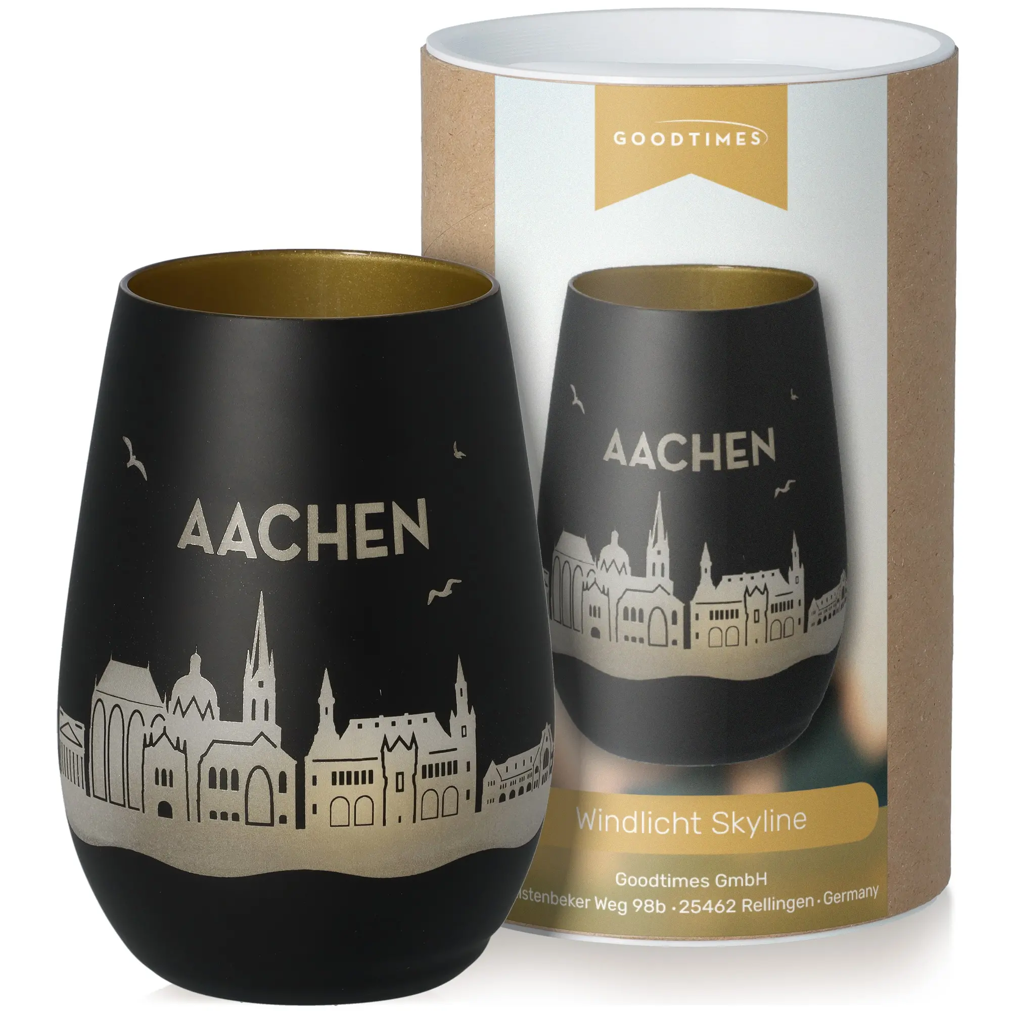 Kübel, Windlicht, Skyline, Aachen, Silber