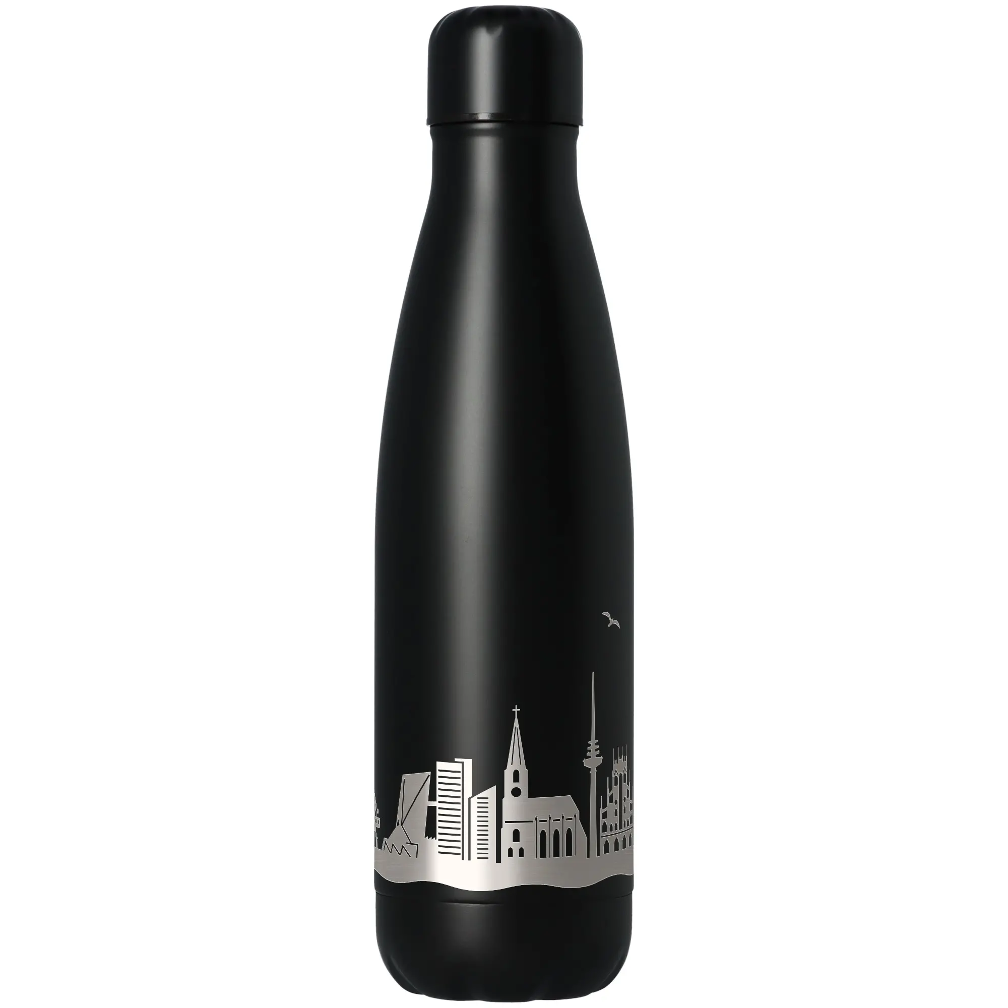 Thermflasche, Edelstahl, Schwarz, Stadt-Skyline, Reisebecher