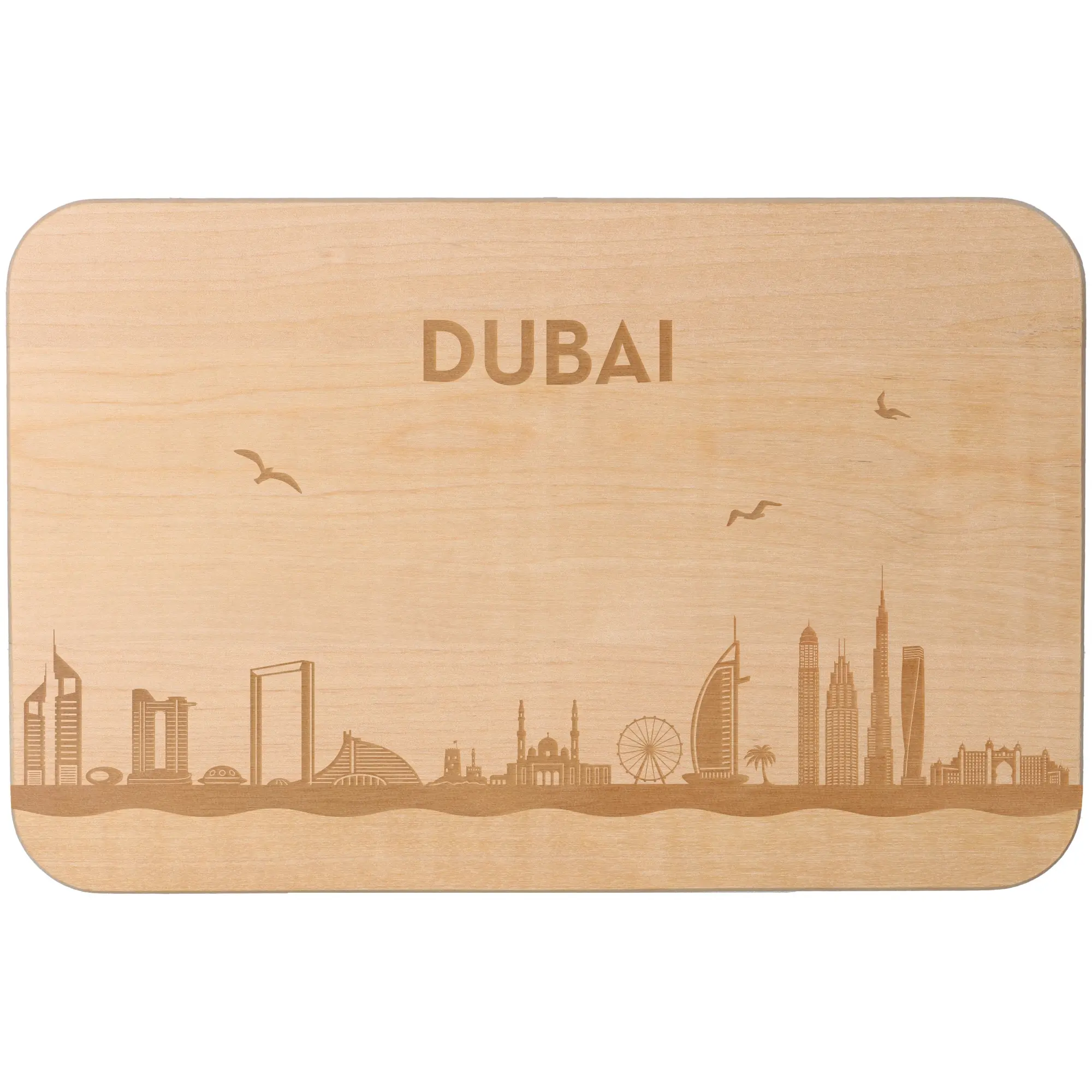 Frühstücksbrett Skyline Dubai Holz, Sperrholz, Matte