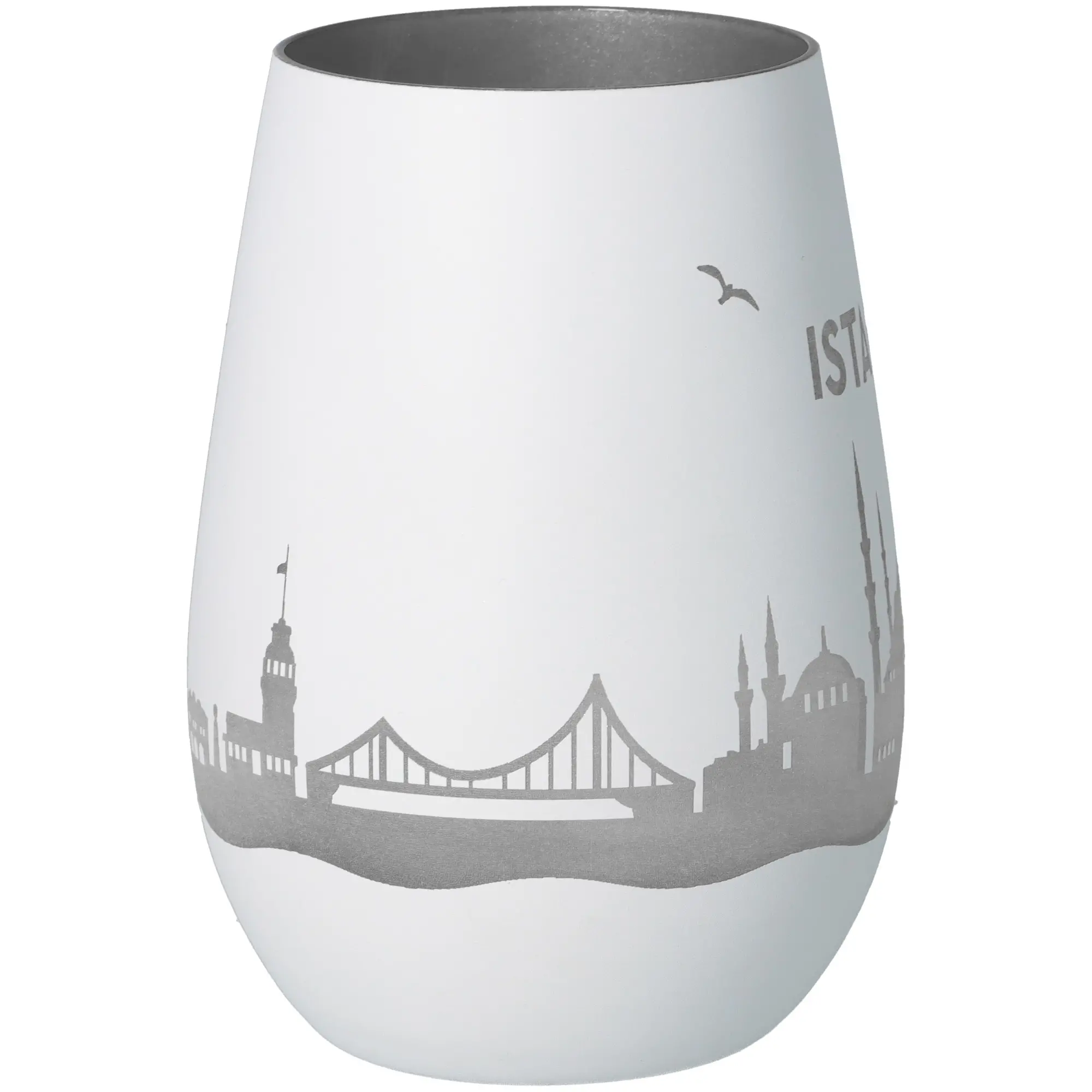 Vase, Weiß, Silhouette, Stadtmotiv, Glasvase