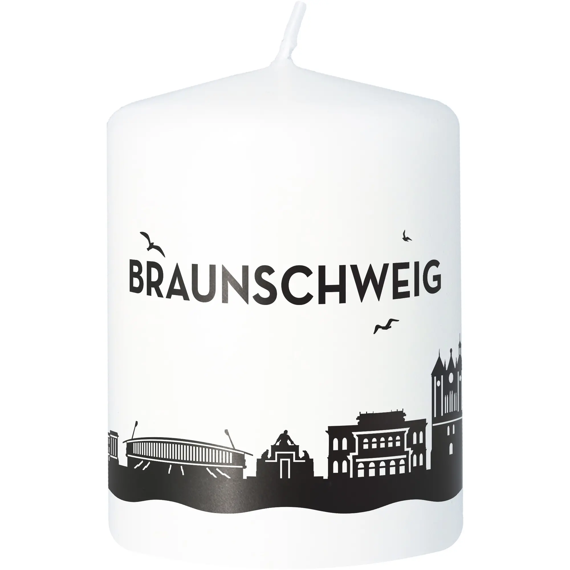 Kerzen, Stumpfkerze, Schwarz-Weiß-Design, Stadt-Silhouette, Braunschweig