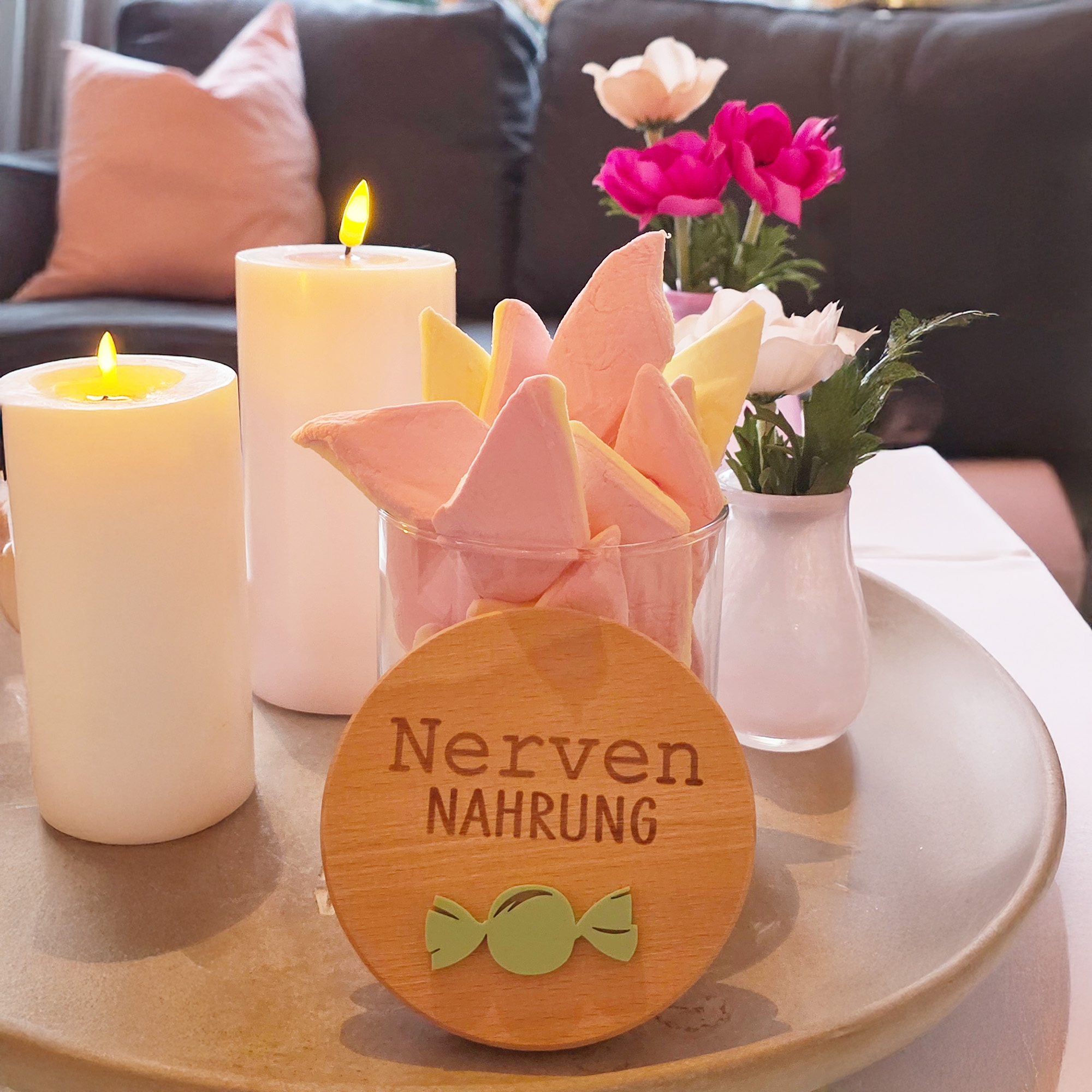 Geschenkglas "Nervennahrung" Pastel Mint Kerze, Blume, Blütenblatt, Pflanze, Blumenstrauß