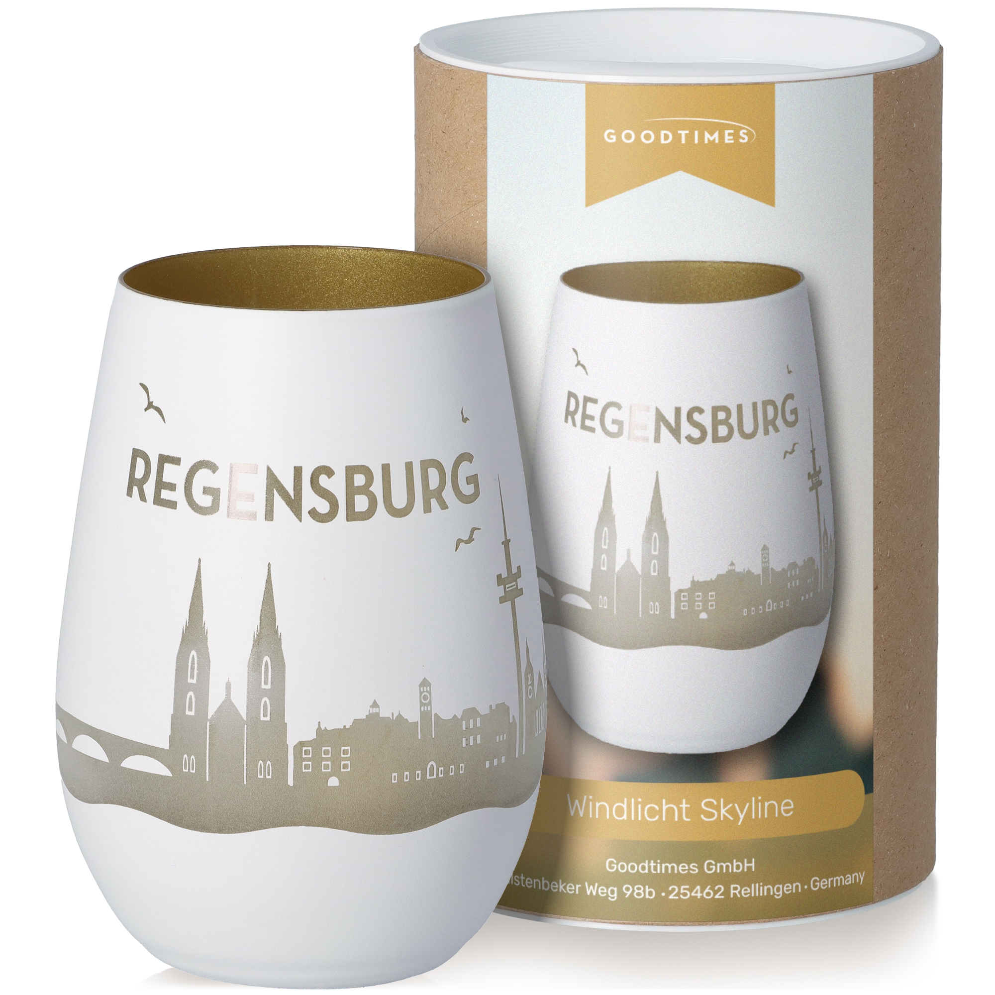 Windlicht Skyline Regensburg Töpferei, Tasse, Kunst, Porzellan, Glas