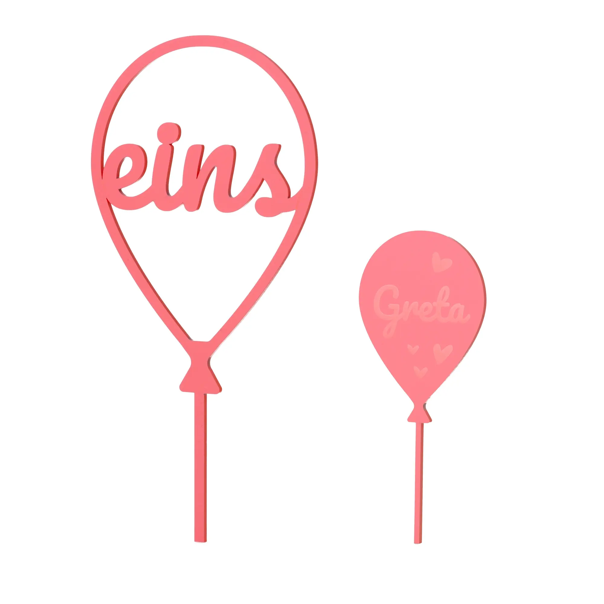 Cake Topper Ballon mit Herzen Zahl 1 Rosa