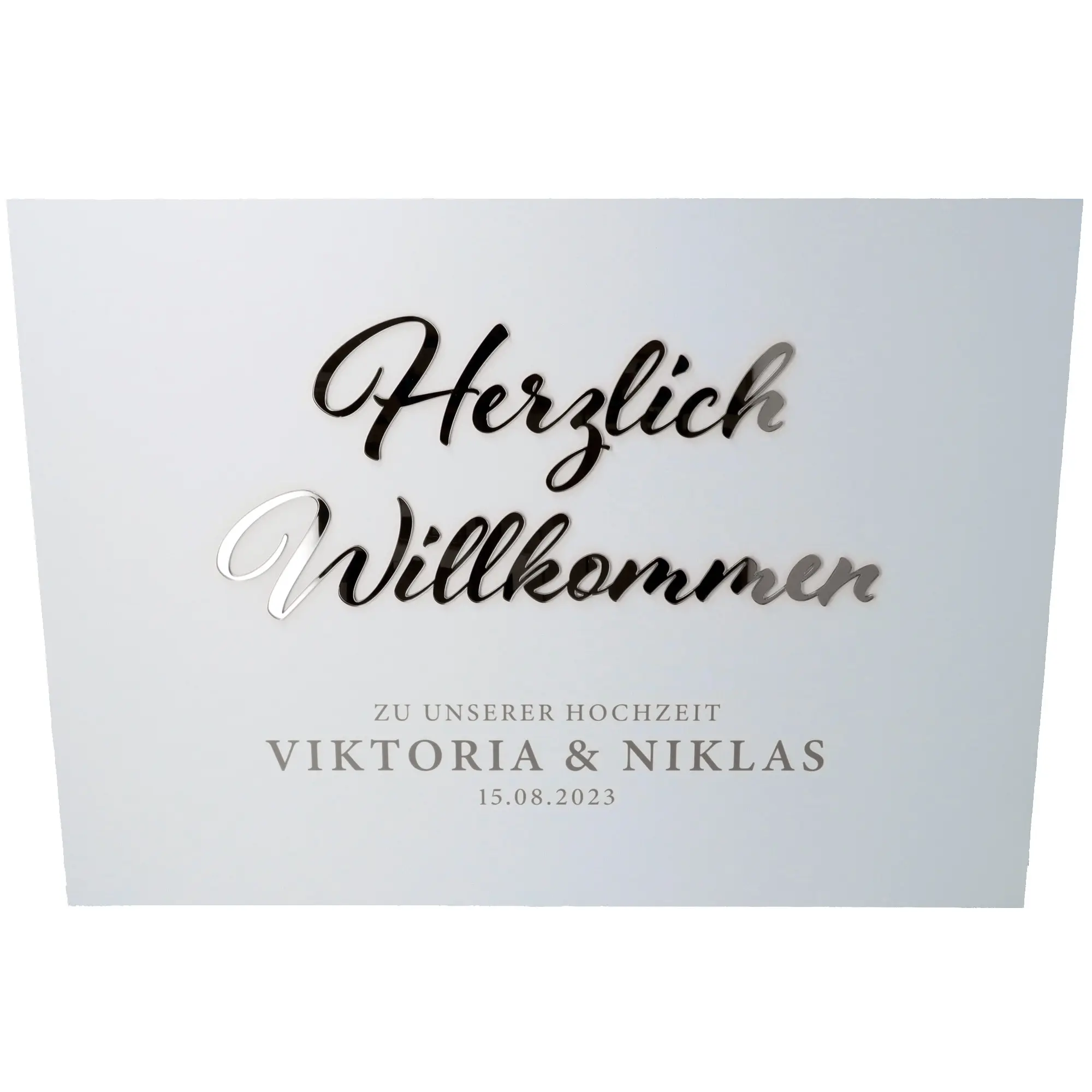 Willkommensschild Hochzeit Silber groß