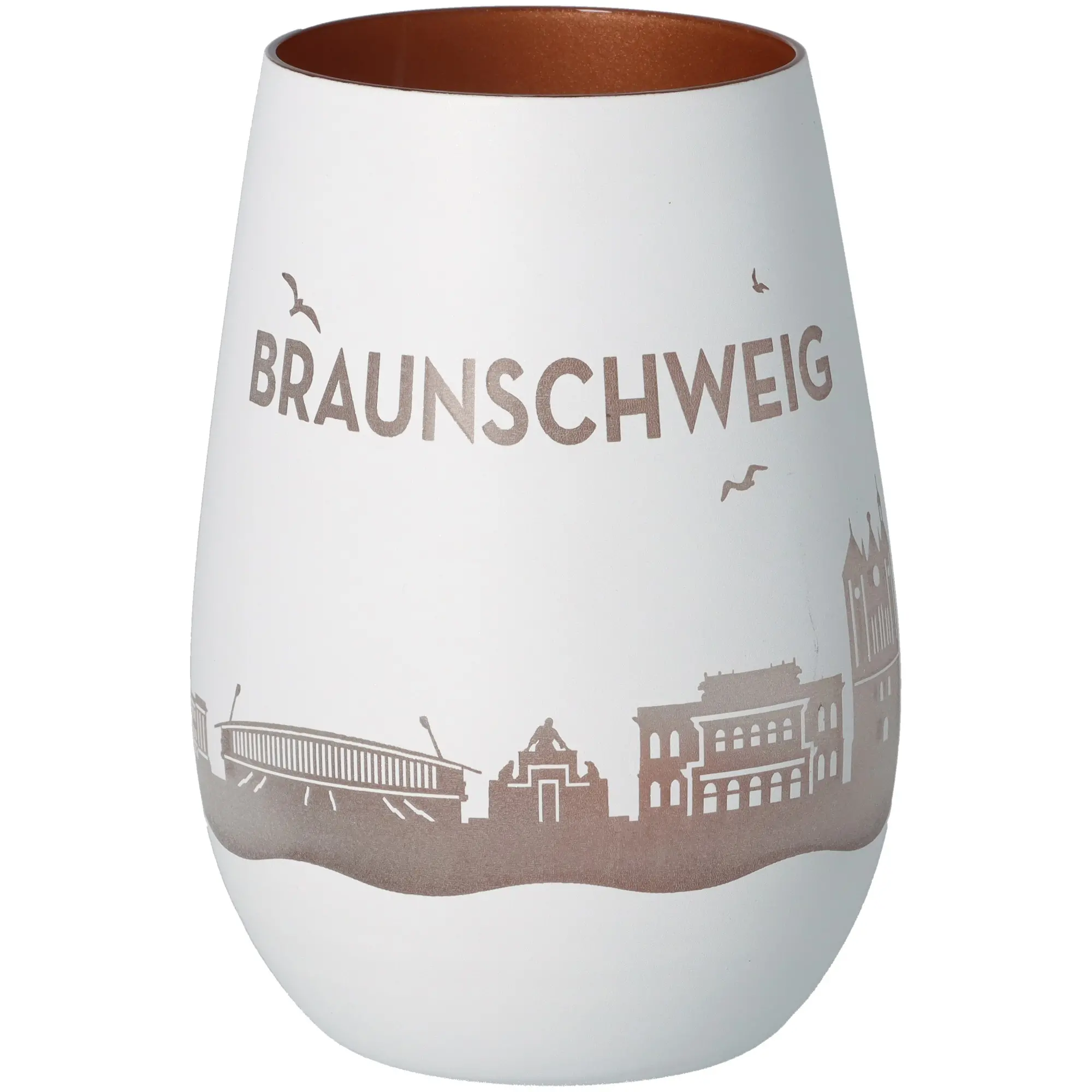 Globus, Vase, Weiß, Stadt-Silhouette, Braun Innenraum